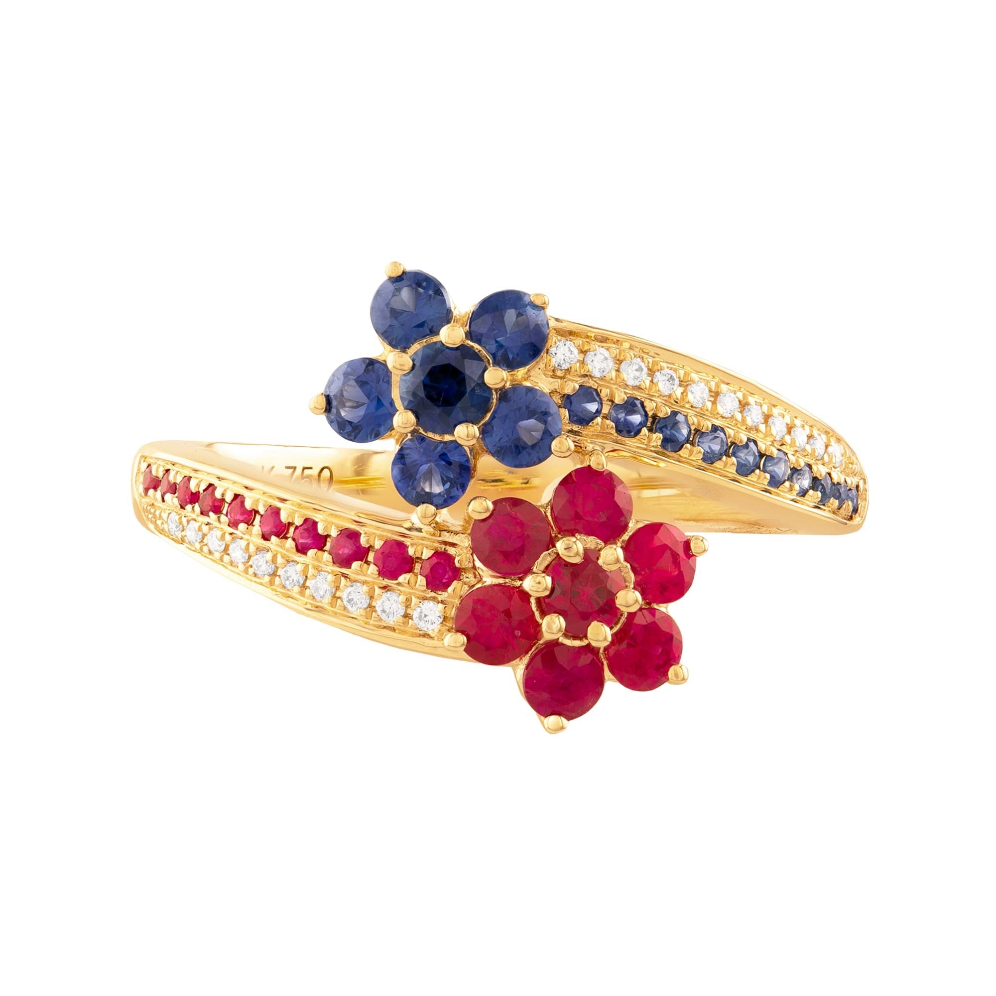 ANILLO 2 FLORES CON RUBIES Y ZAFIROS