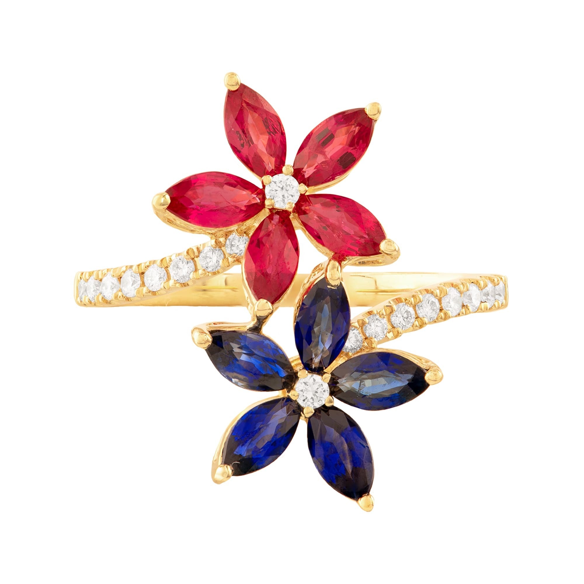 ANILLO 2 FLORES CON RUBIES Y ZAFIROS