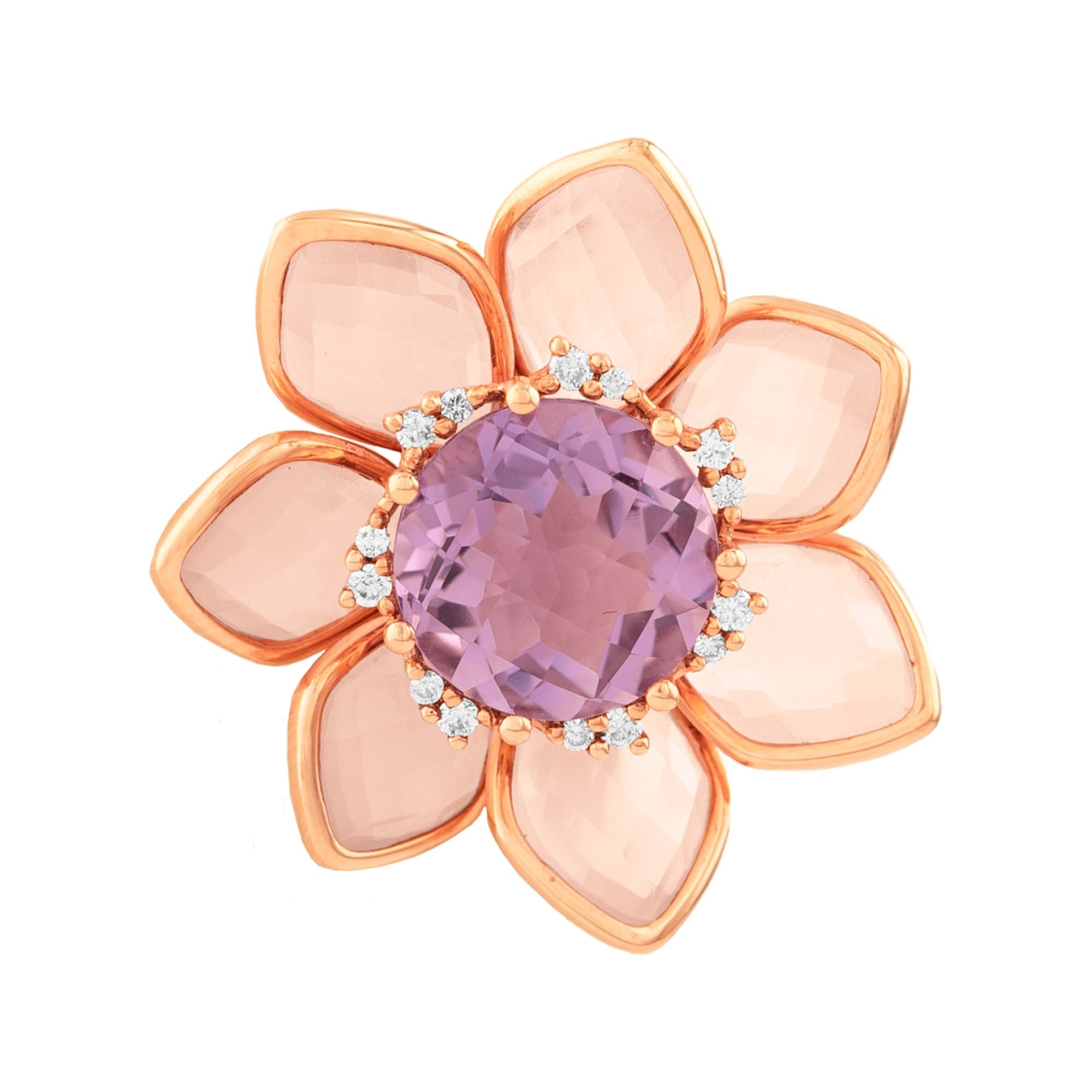 DIJE FLOR CON PÉTALOS EN CUARZO Y AMATISTA