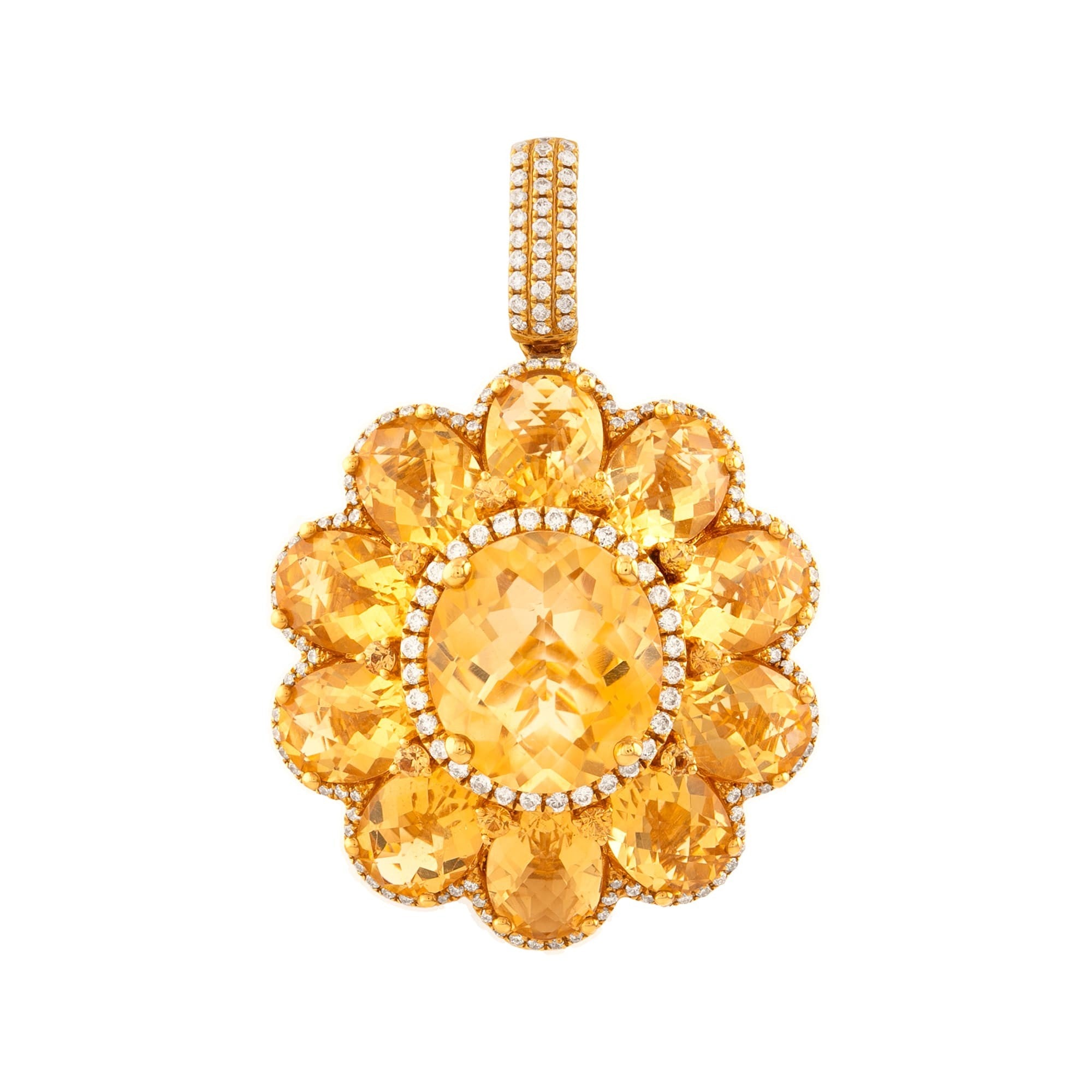 DIJE FLOR CON CITRINO Y DIAMANTES