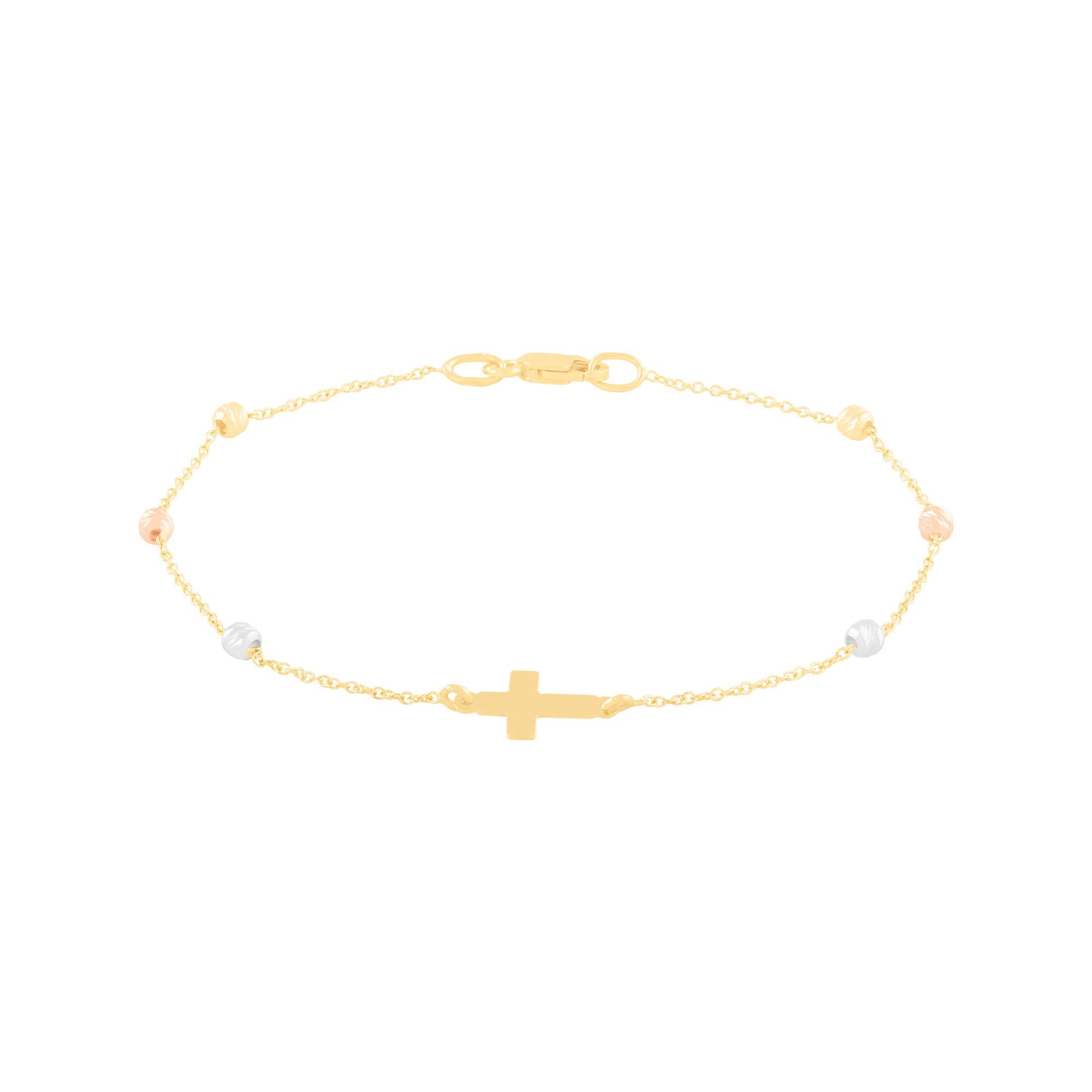 PULSERA CRUZ LATINA CON BOLAS DIAMANTADAS
