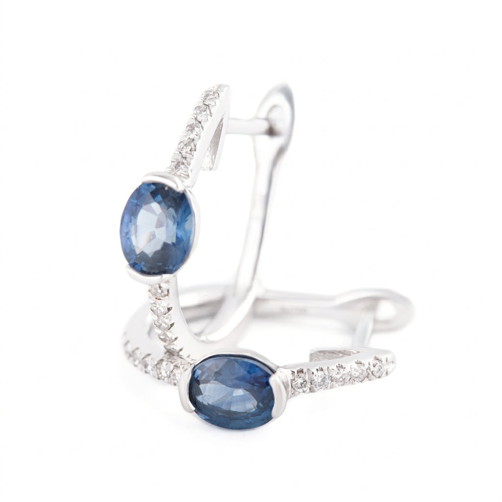 ARETES ZAFIRO OVAL Y DIAMANTES