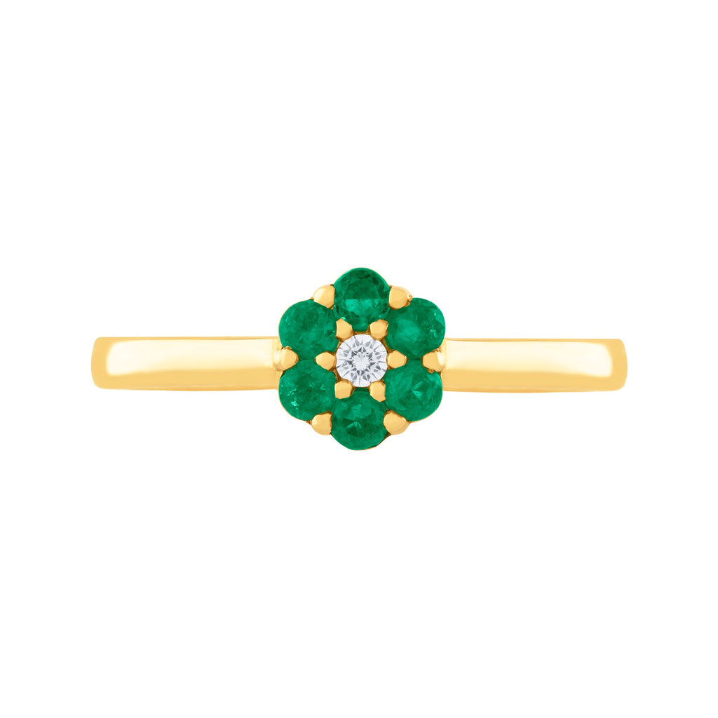 ANILLO FLOR CON ESMERALDAS Y DIAMANTE