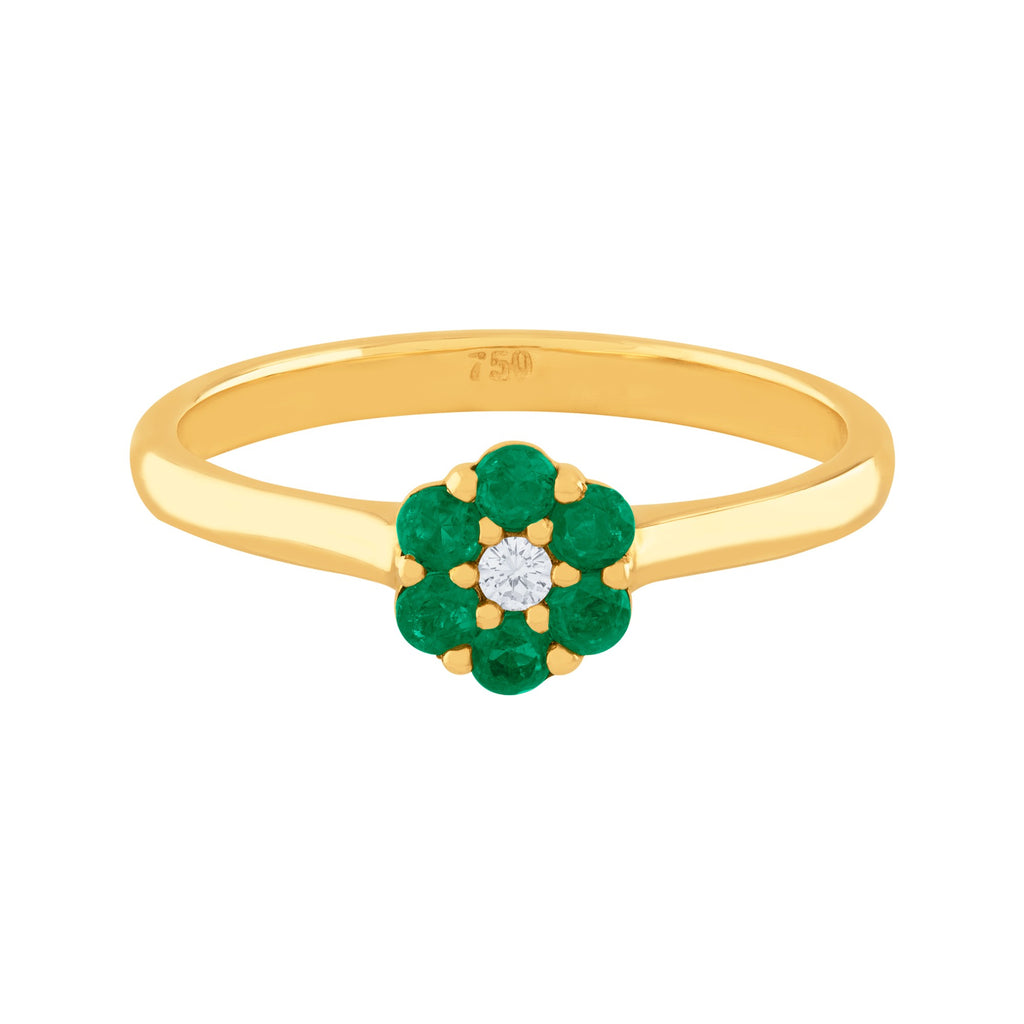 ANILLO FLOR CON ESMERALDAS Y DIAMANTE