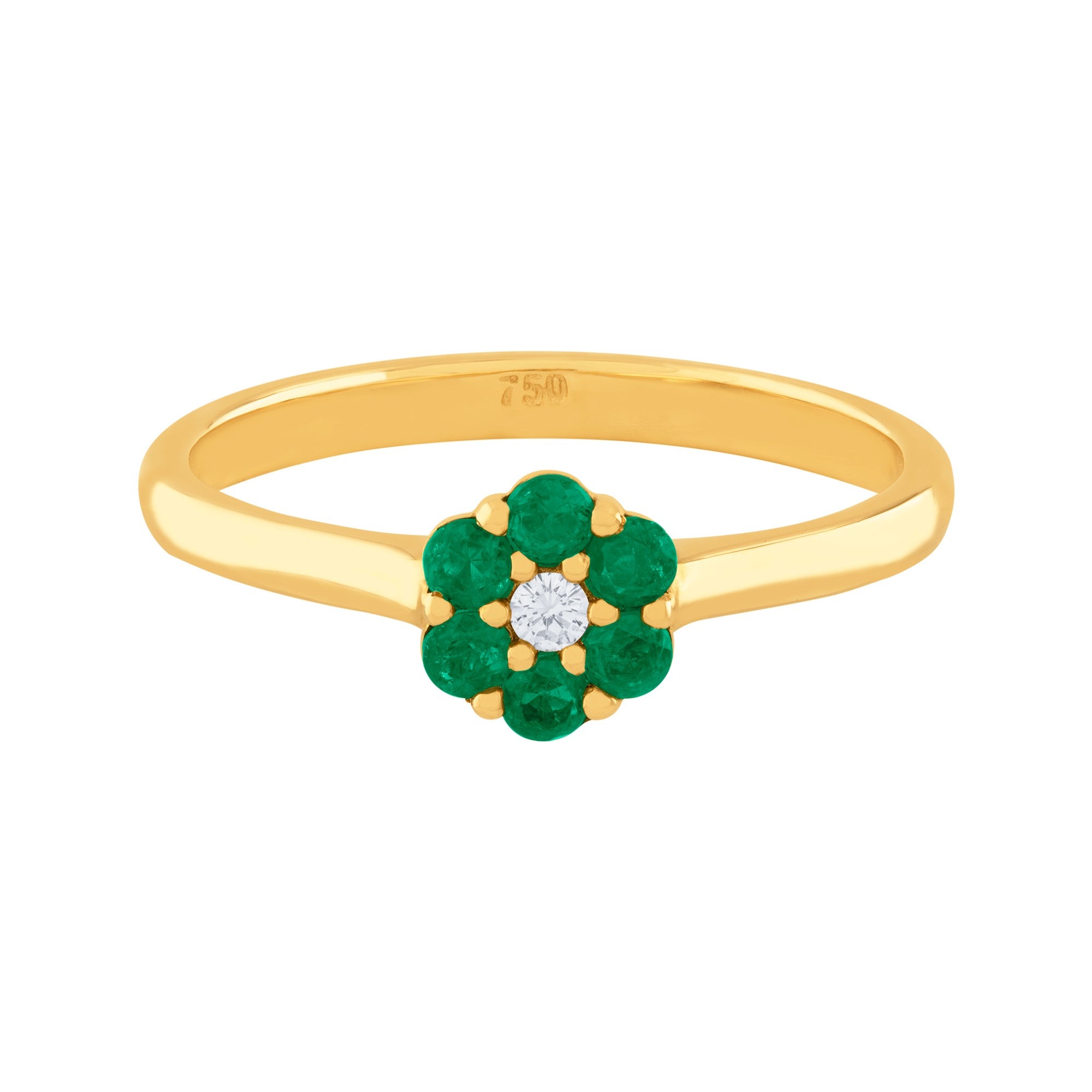 ANILLO FLOR CON ESMERALDAS Y DIAMANTE