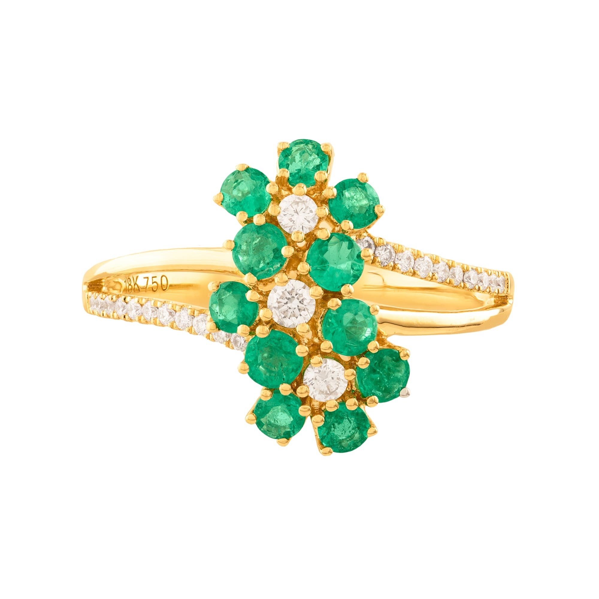 ANILLO FLORES CON ESMERALDAS Y DIAMANTES