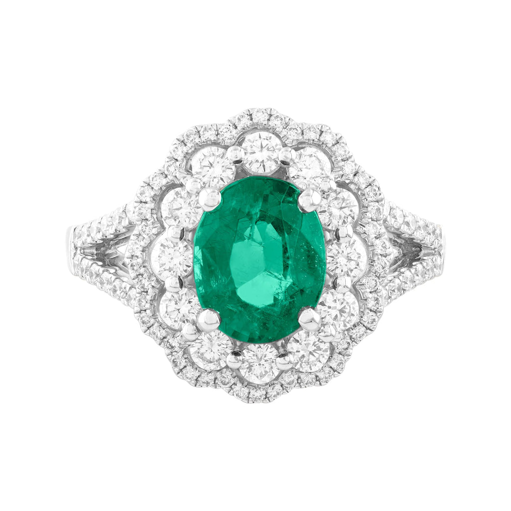ANILLO DIVIDIDO CON ESMERALDA Y DIAMANTES