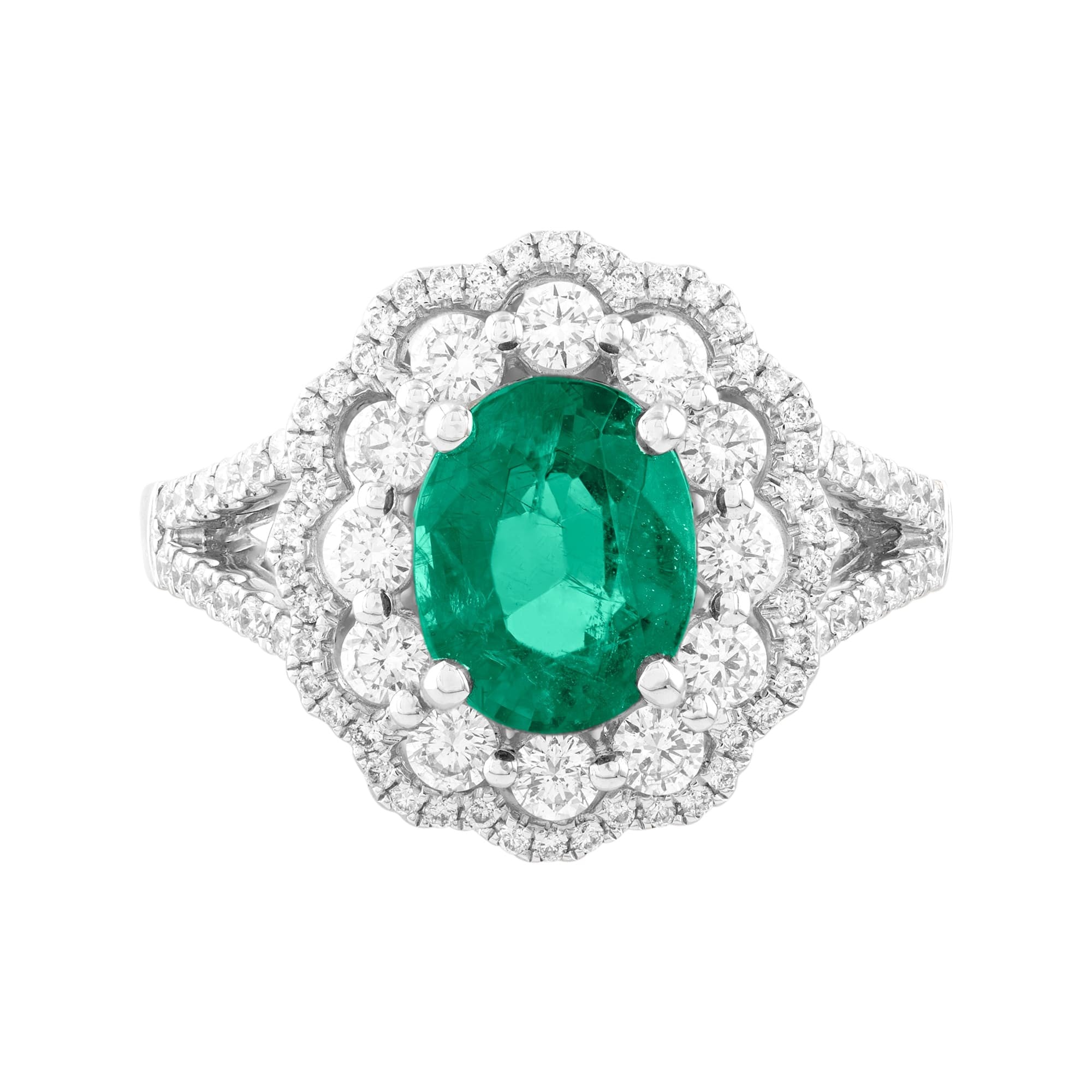 ANILLO DIVIDIDO CON ESMERALDA Y DIAMANTES