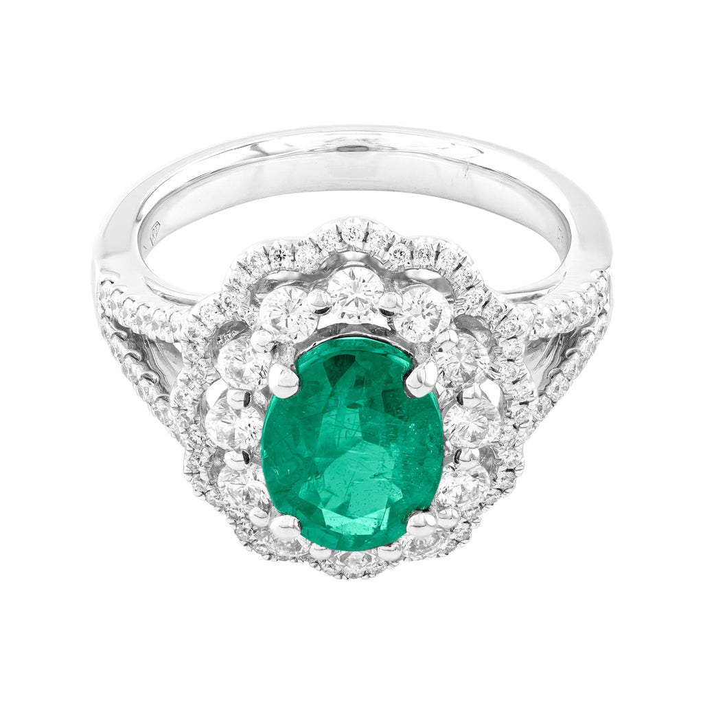 ANILLO DIVIDIDO CON ESMERALDA Y DIAMANTES