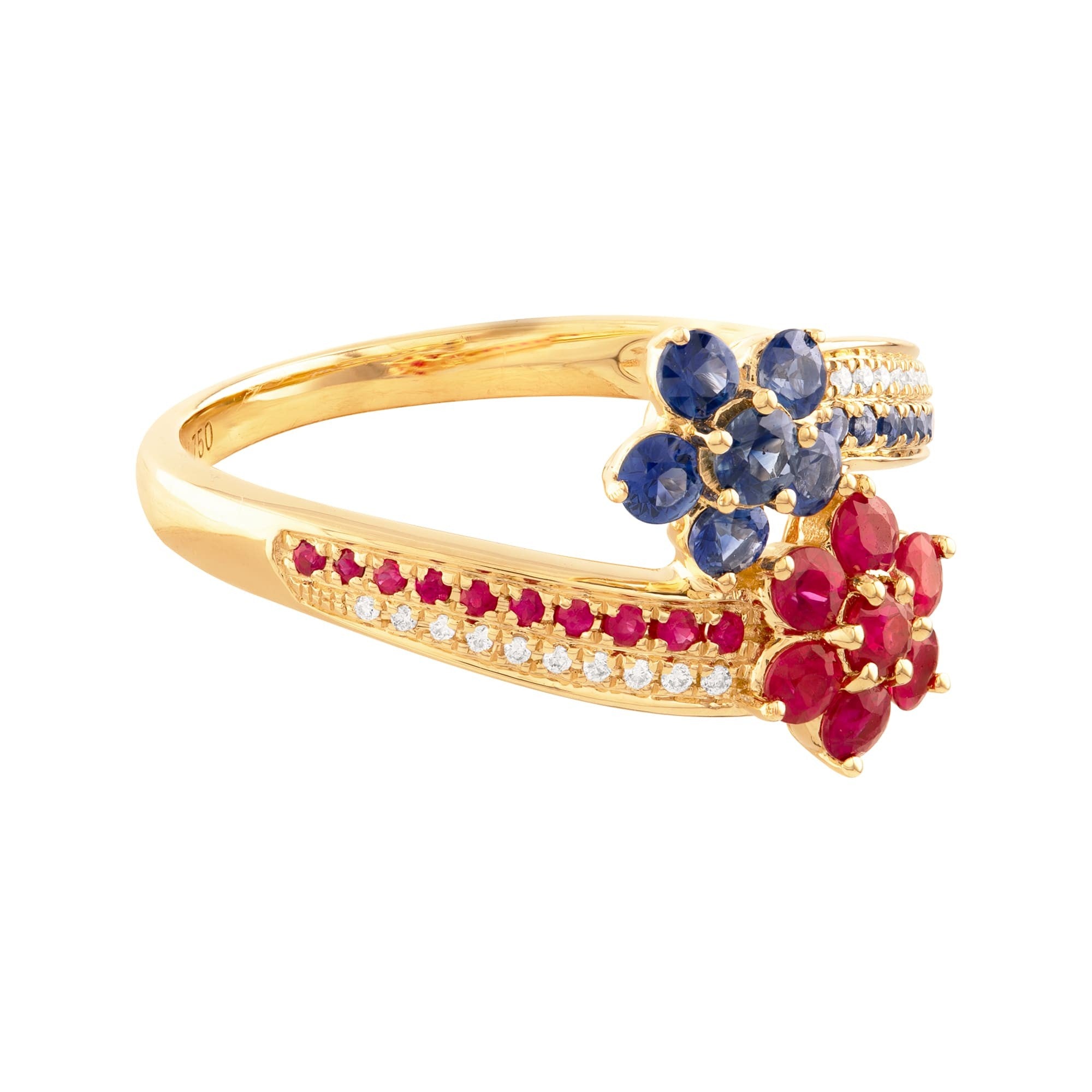 ANILLO 2 FLORES CON RUBIES Y ZAFIROS