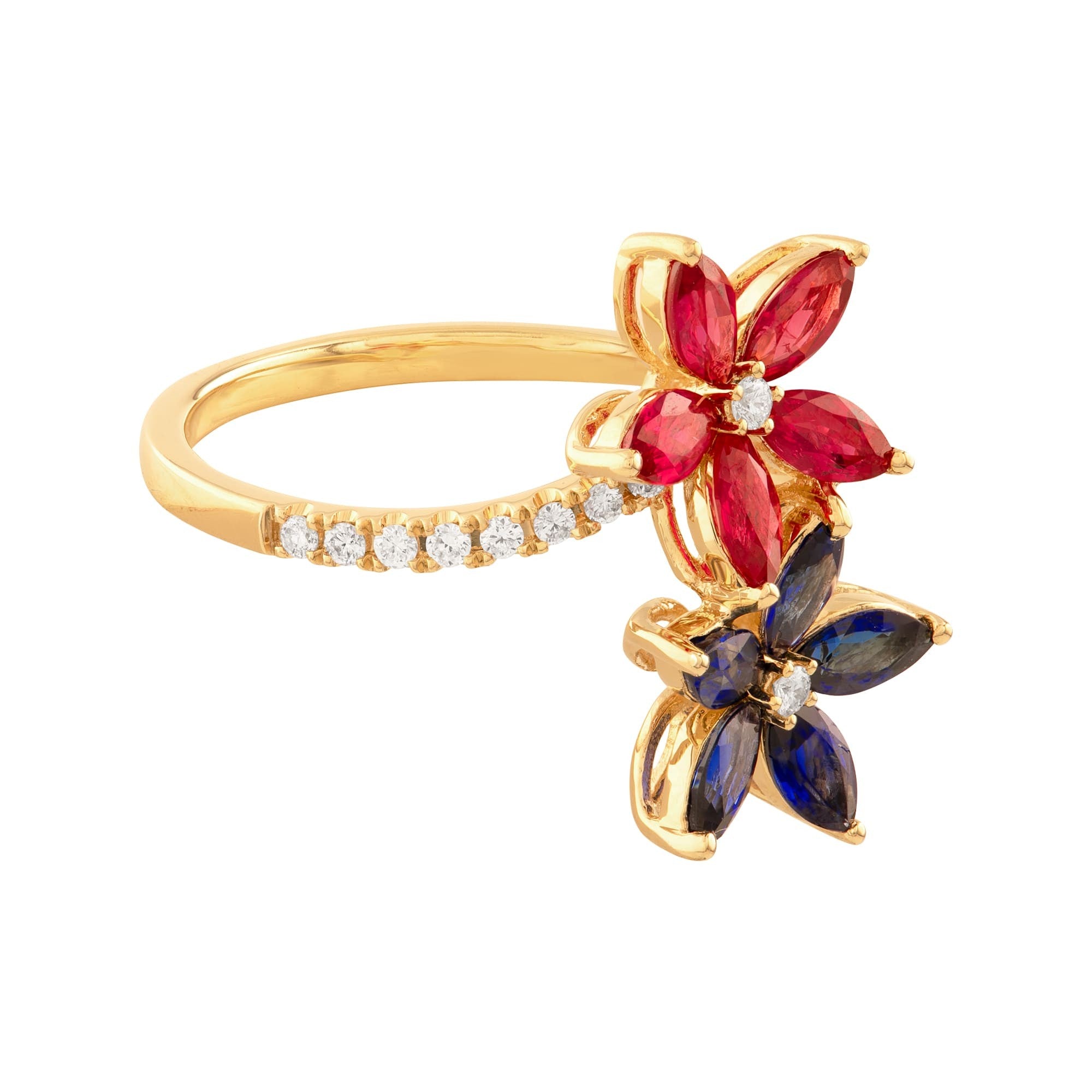 ANILLO 2 FLORES CON RUBIES Y ZAFIROS