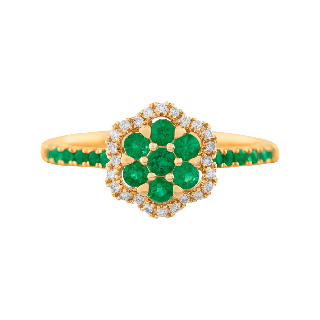ANILLO FLOR CON ESMERALDAS Y DIAMANTE