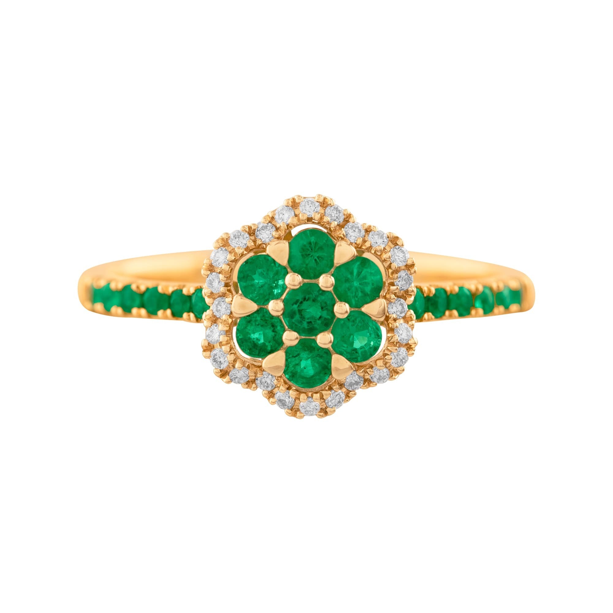 ANILLO FLOR CON ESMERALDAS Y DIAMANTE