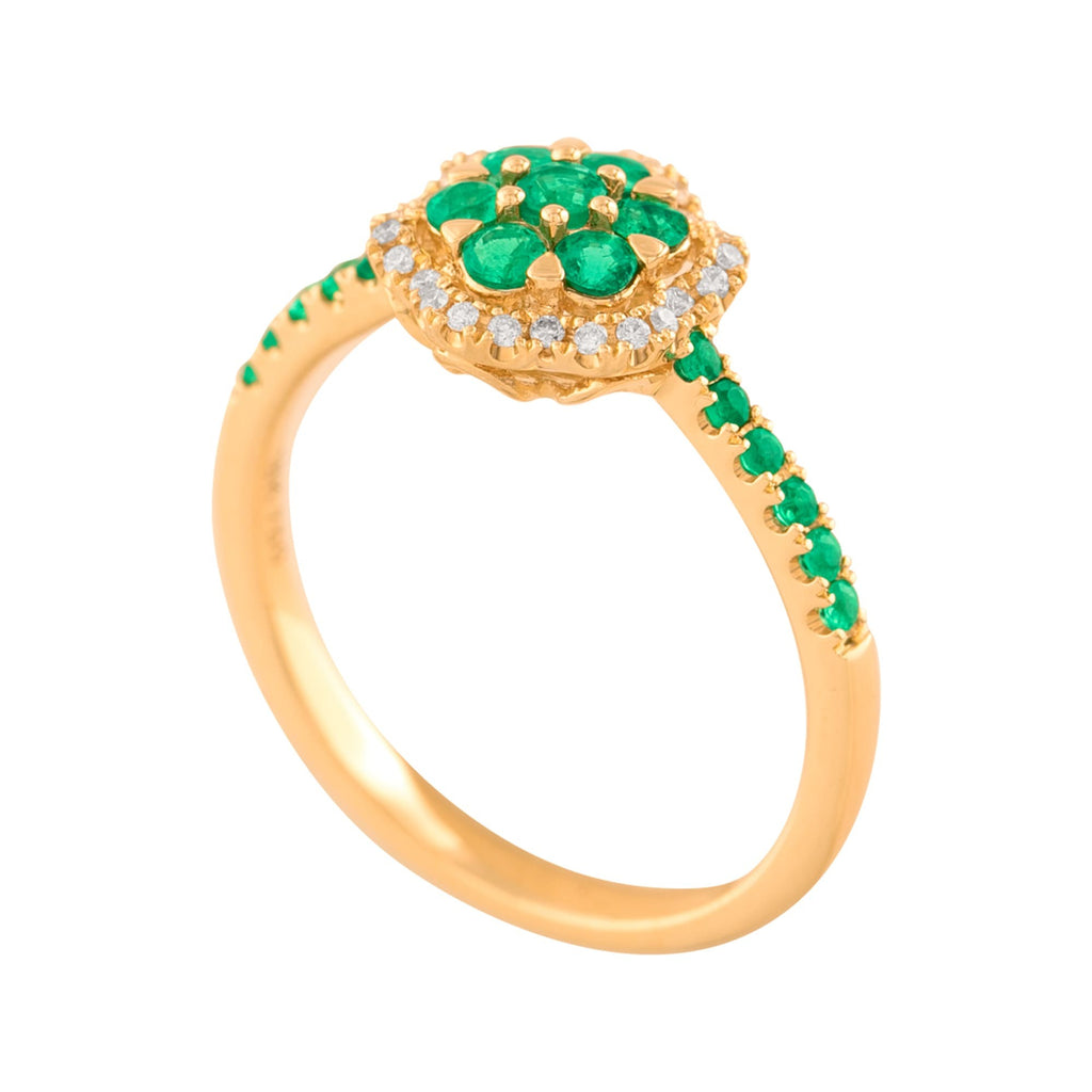 ANILLO FLOR CON ESMERALDAS Y DIAMANTE
