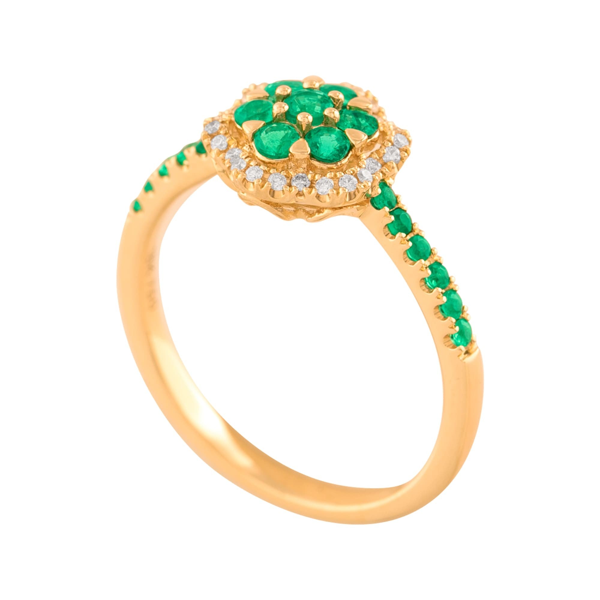 ANILLO FLOR CON ESMERALDAS Y DIAMANTE
