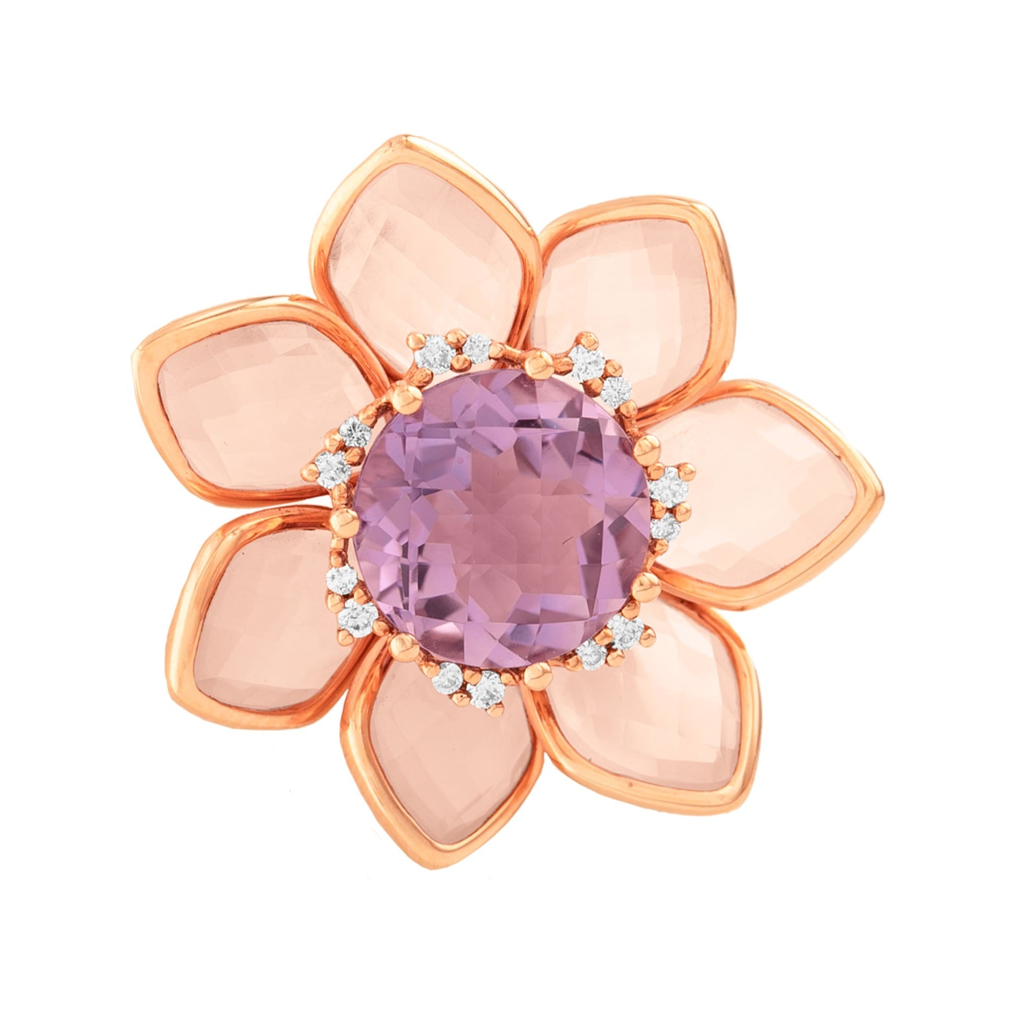ANILLO FLOR CON PÉTALOS EN CUARZO Y AMATISTA