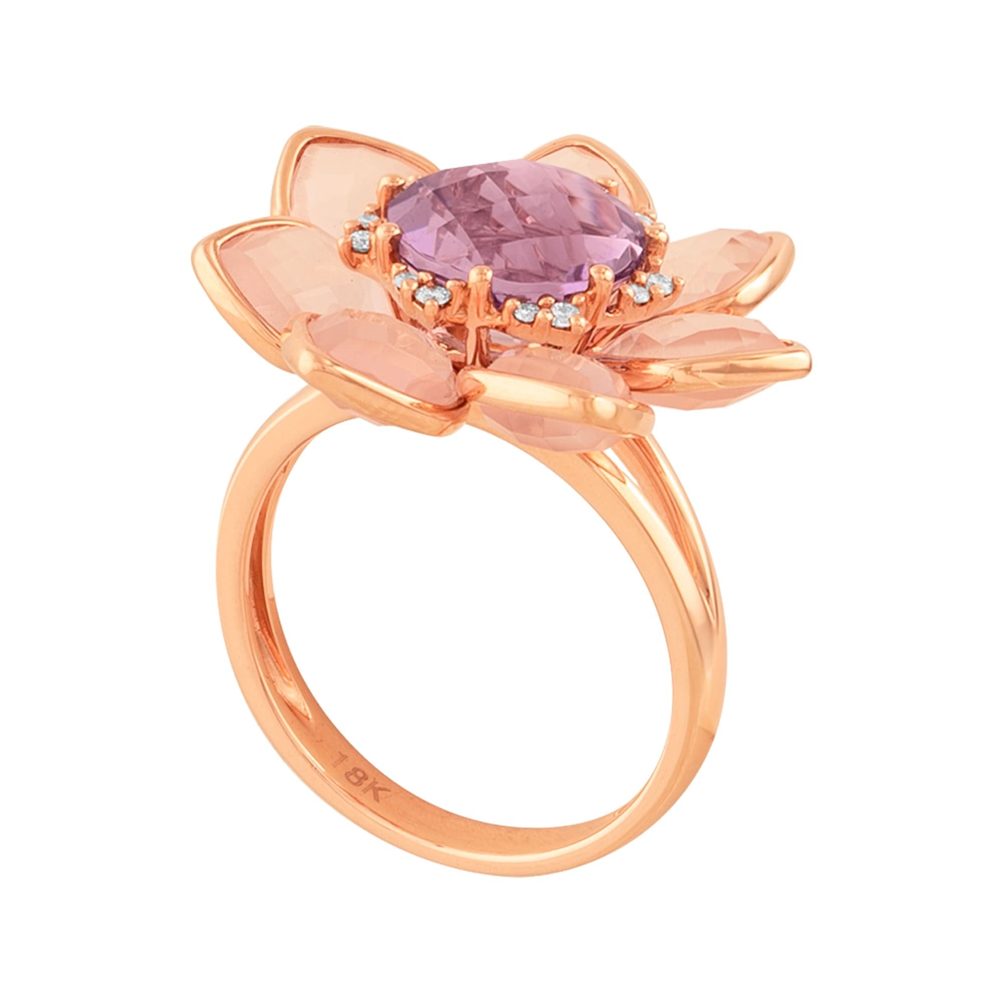 ANILLO FLOR CON PÉTALOS EN CUARZO Y AMATISTA
