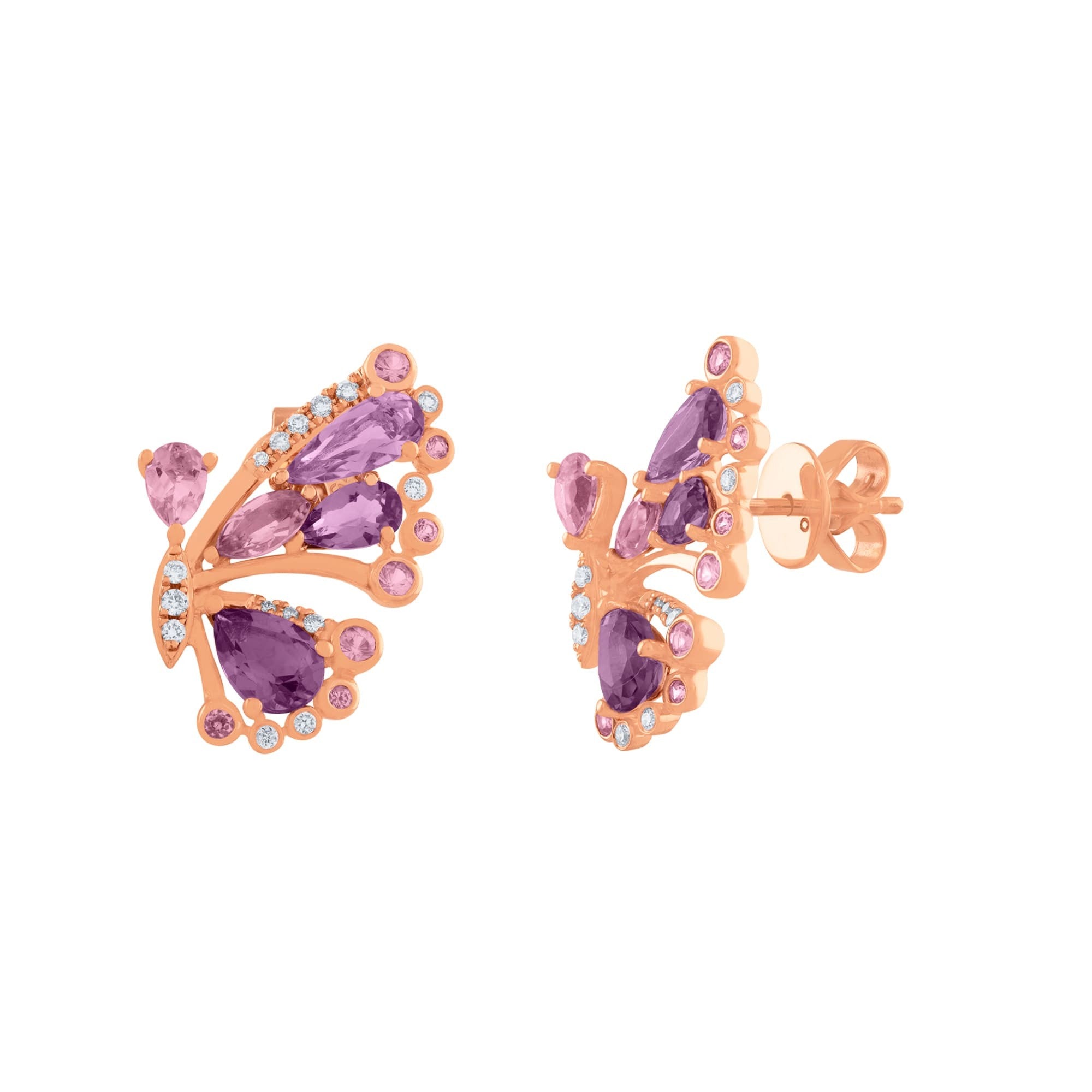 ARETES MARIPOSA CON AMATISTAS Y DIAMANTES