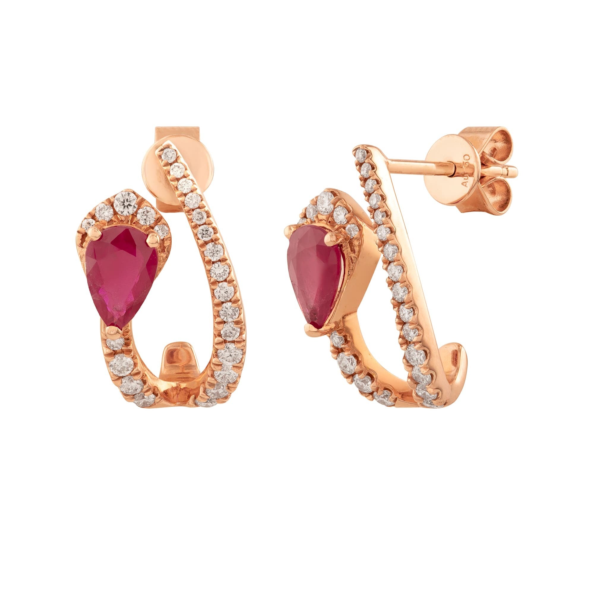 ARETES RUBÍ GOTA CON DIAMANTES