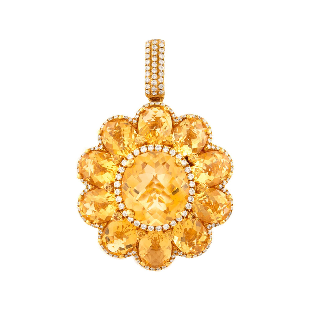 DIJE FLOR CON CITRINO Y DIAMANTES
