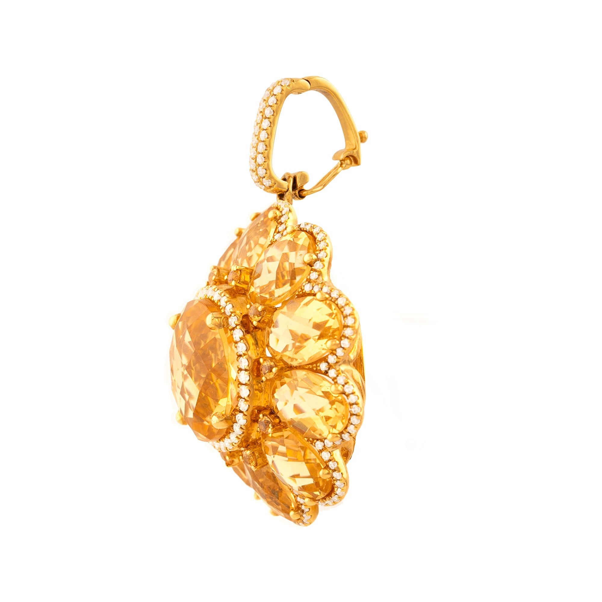 DIJE FLOR CON CITRINO Y DIAMANTES