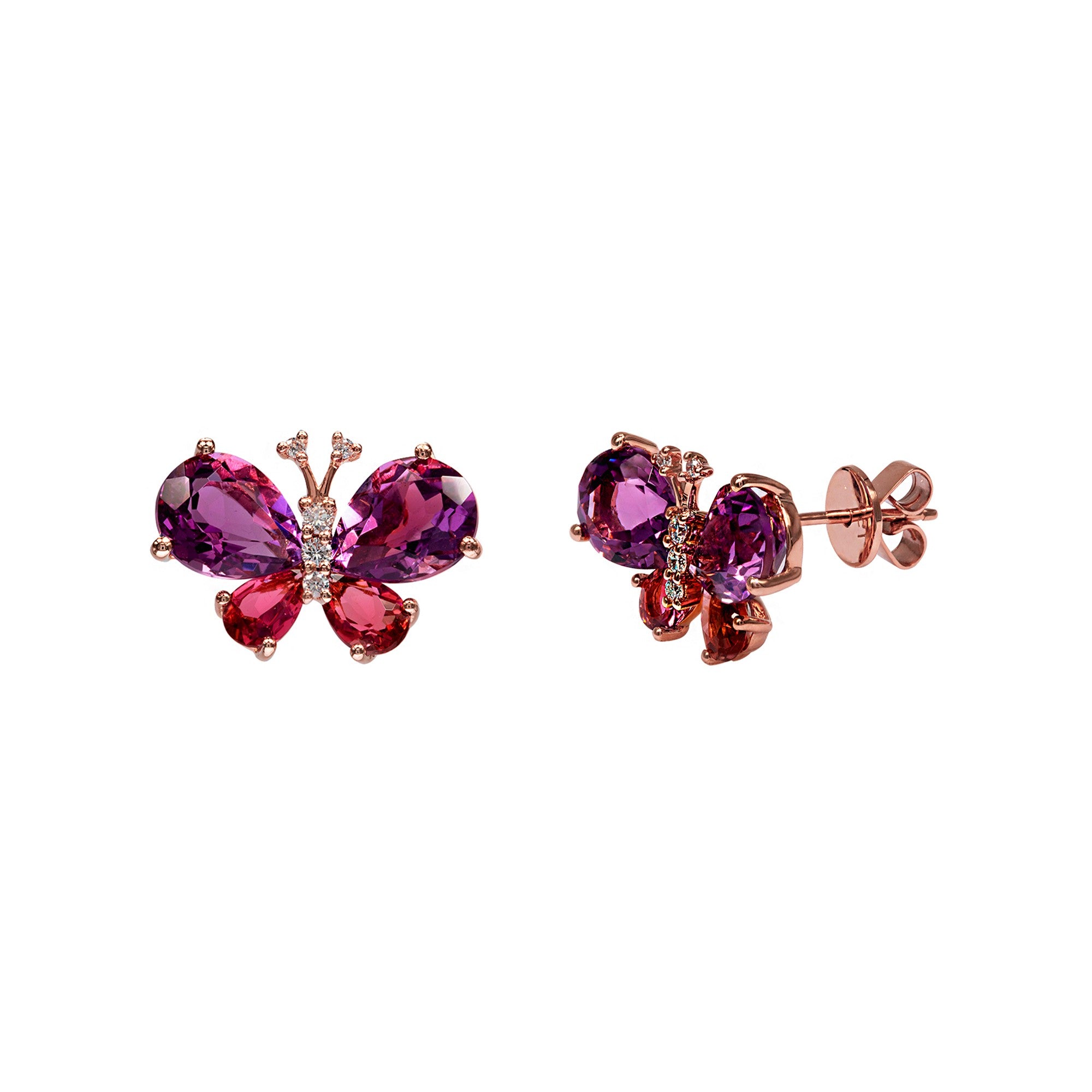 ARETES MARIPOSA CON AMATISTA Y DIAMANTES