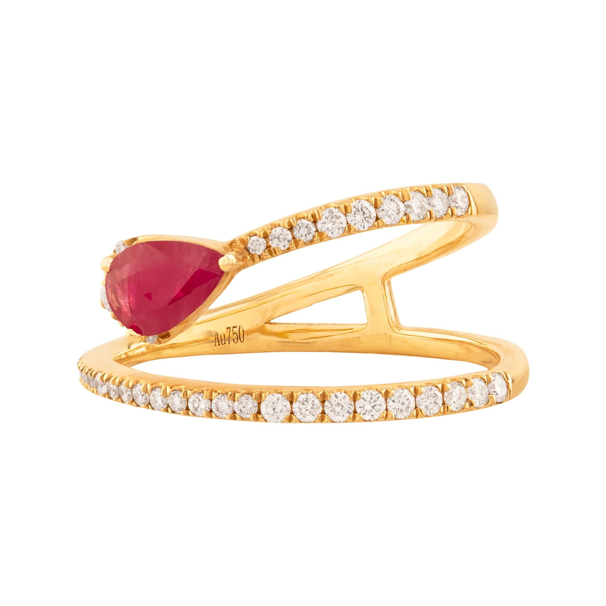ANILLO ABIERTO CON RUBÍ Y DIAMANTES