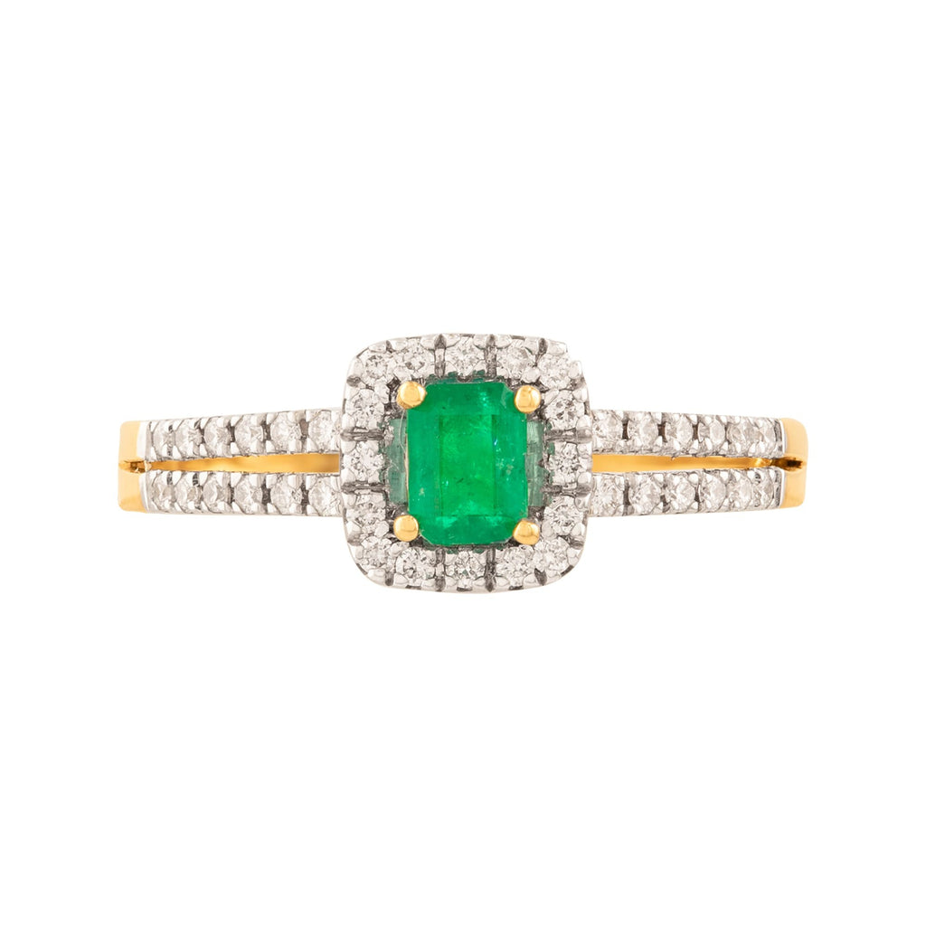 ANILLO 2 OROS CON ESMERALDA Y DIAMANTES