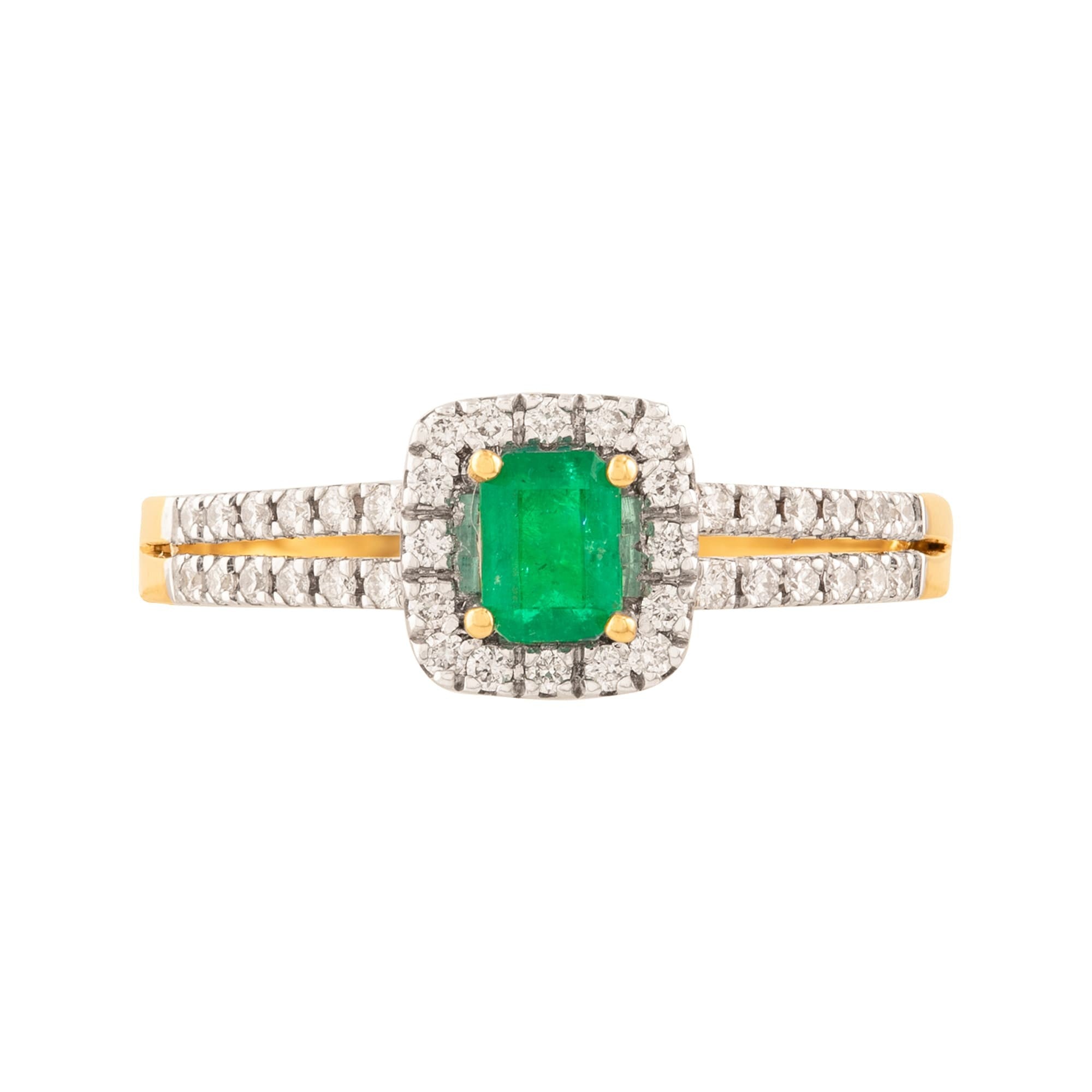 ANILLO 2 OROS CON ESMERALDA Y DIAMANTES