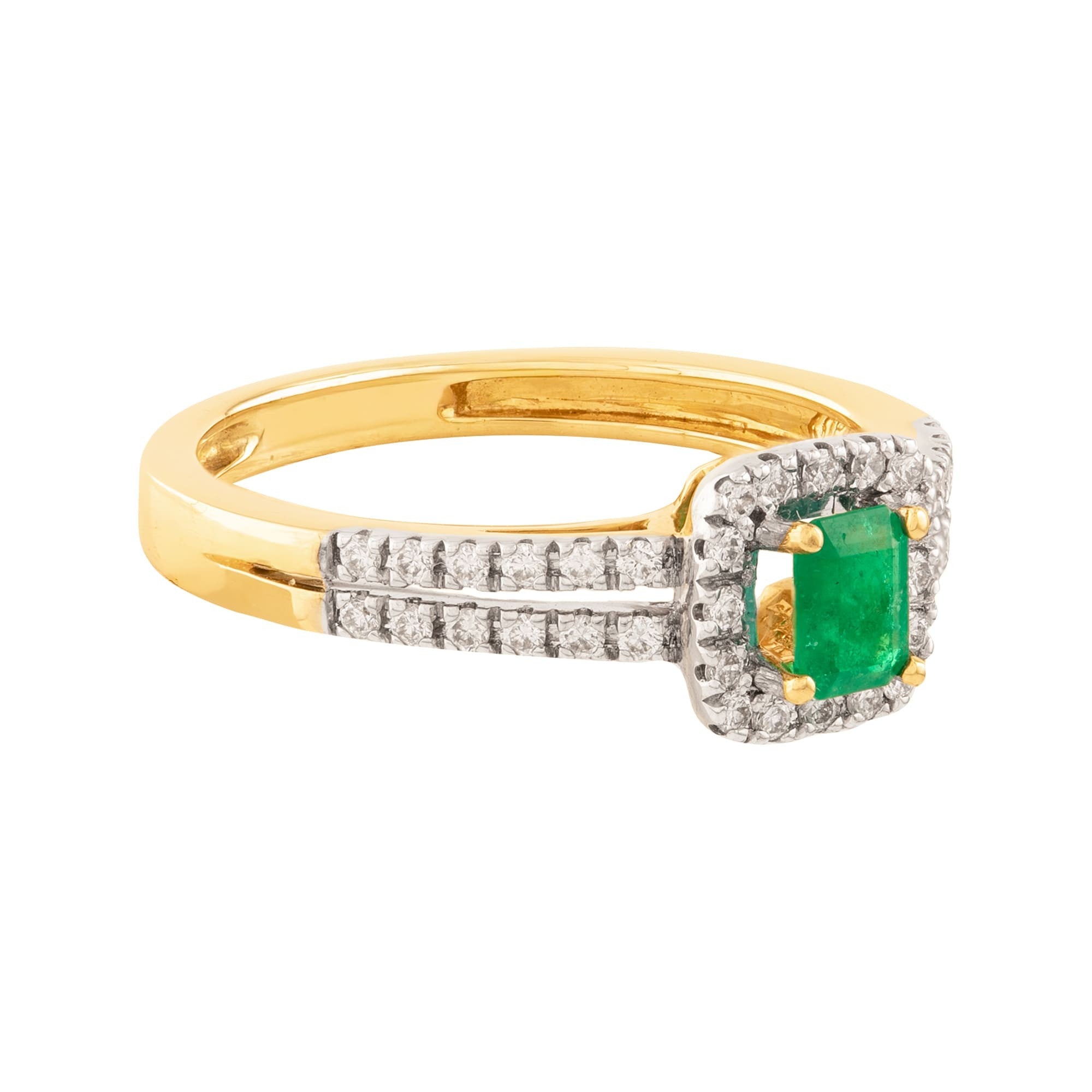 ANILLO 2 OROS CON ESMERALDA Y DIAMANTES