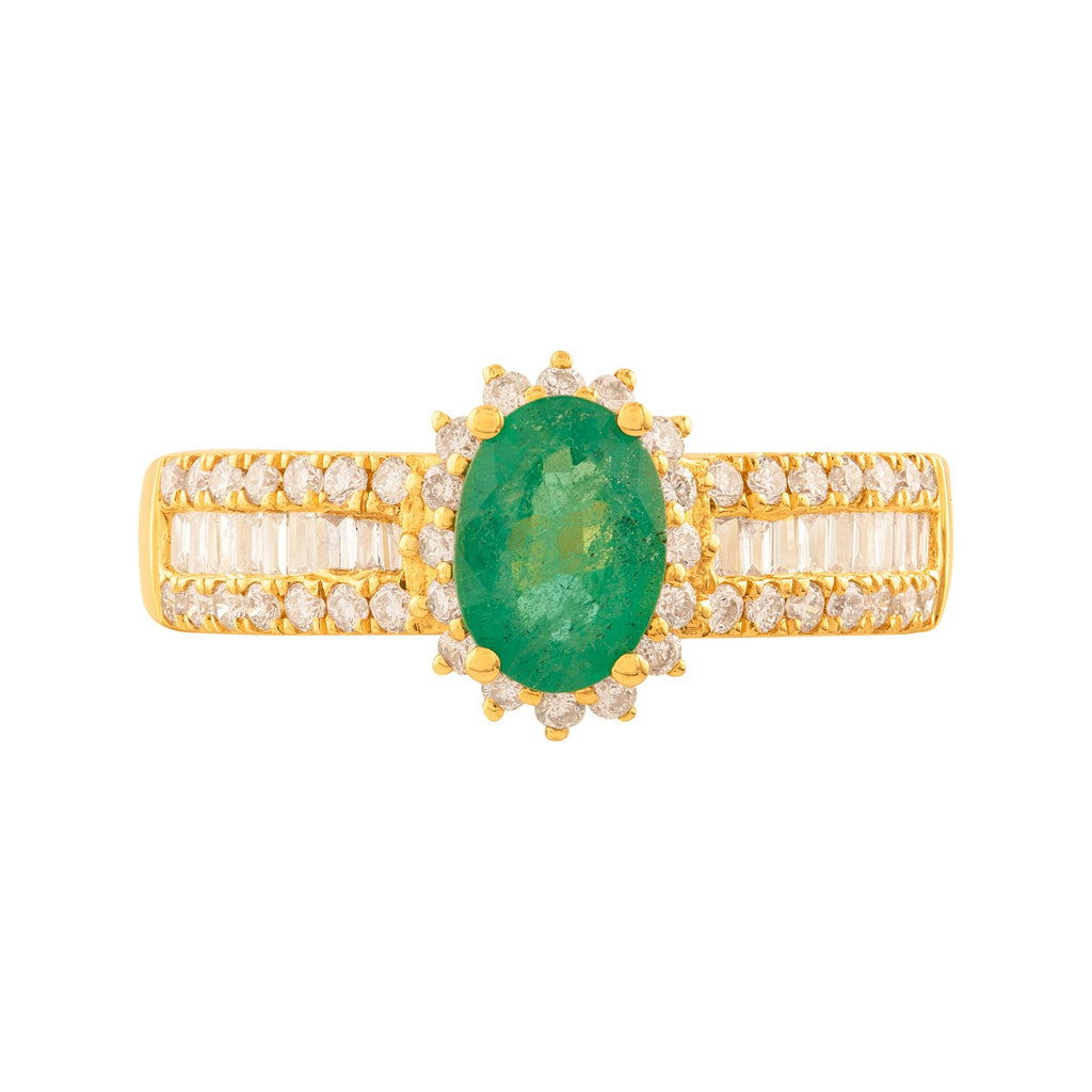 ANILLO FLOR CON ESMERALDA Y DIAMANTES