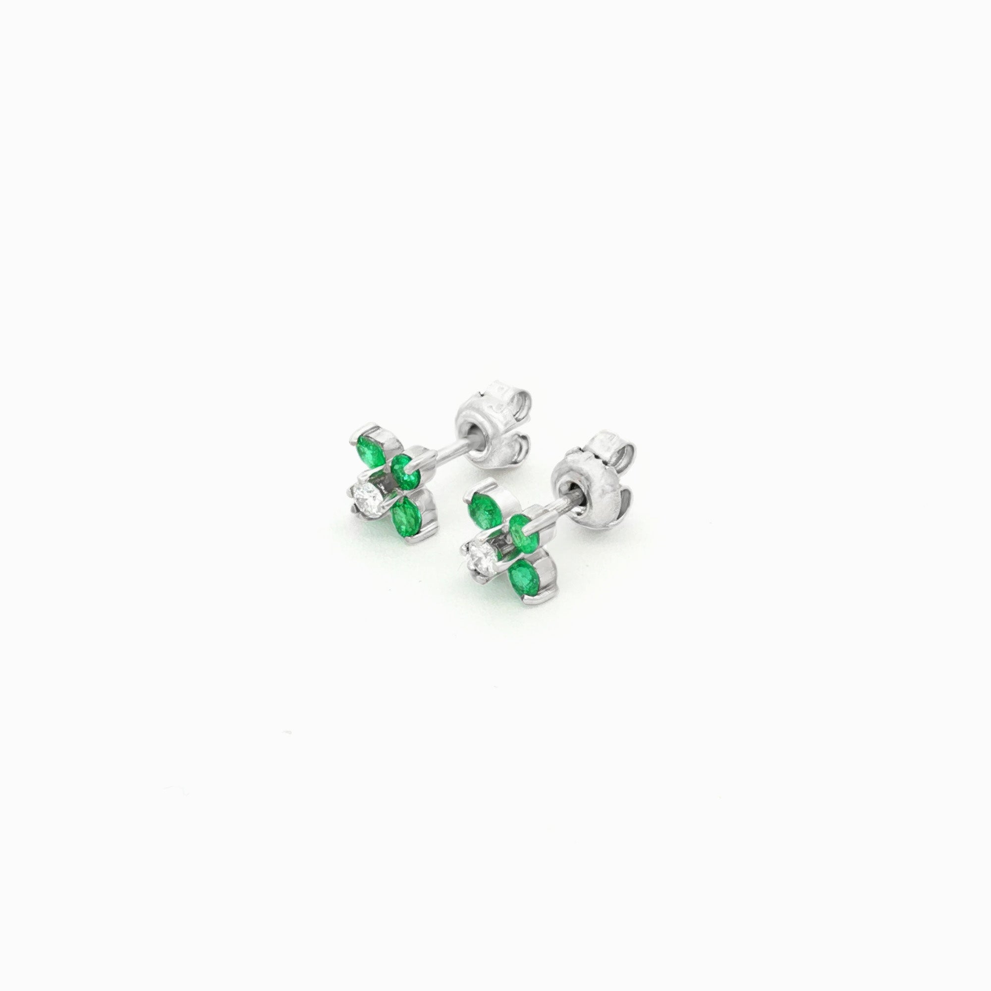 ARETES ESMERALDAS Y DIAMANTES FLOR