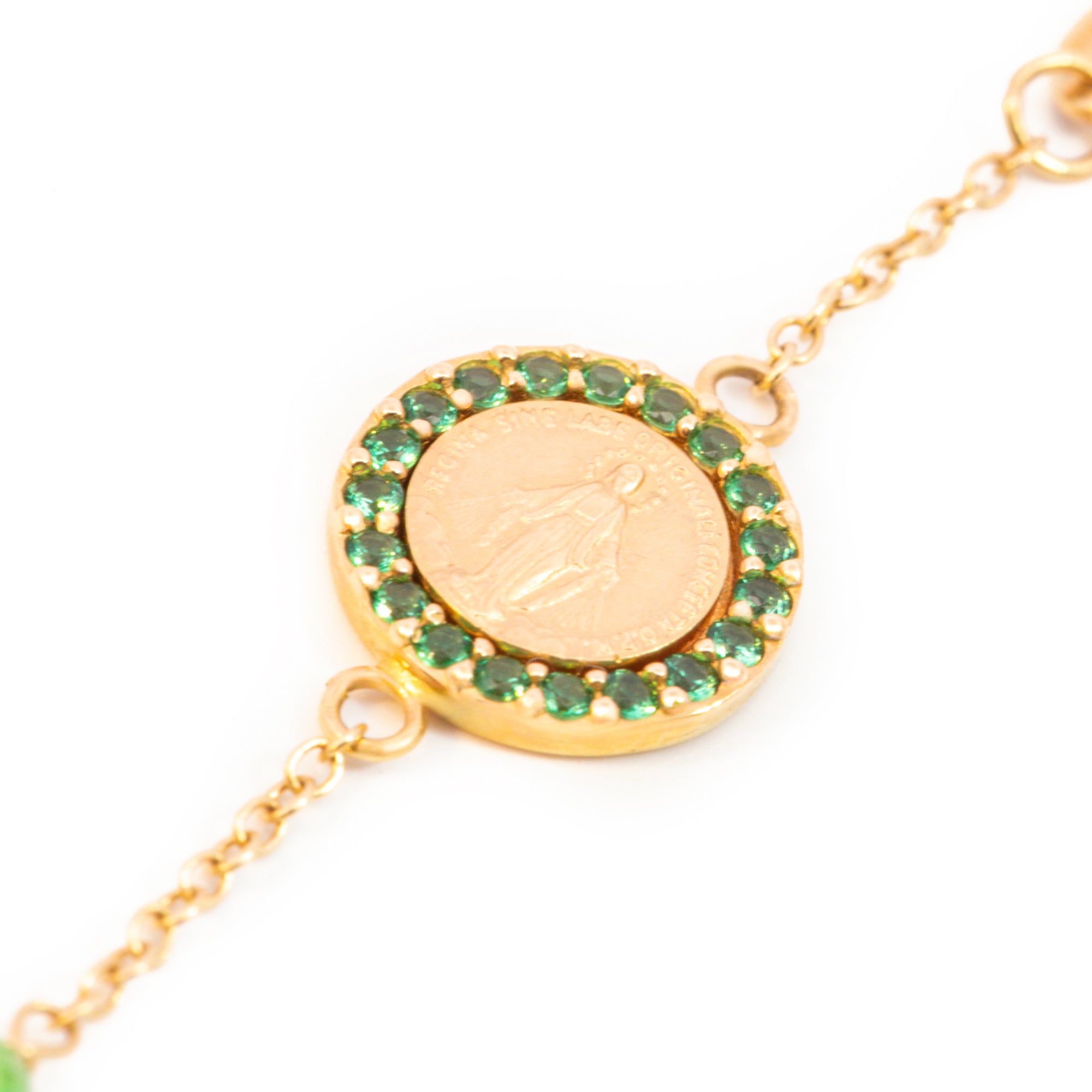 DENARIO ORO AMARILLO ZIRCÓN VERDE MEDALLA MILAGROSA