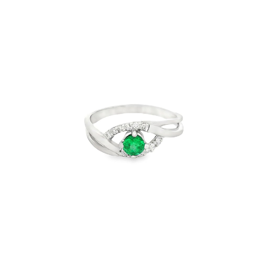 ANILLO SOLITARIO CRUZADO ESMERALDA Y DIAMANTES