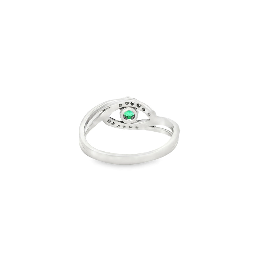 ANILLO SOLITARIO CRUZADO ESMERALDA Y DIAMANTES