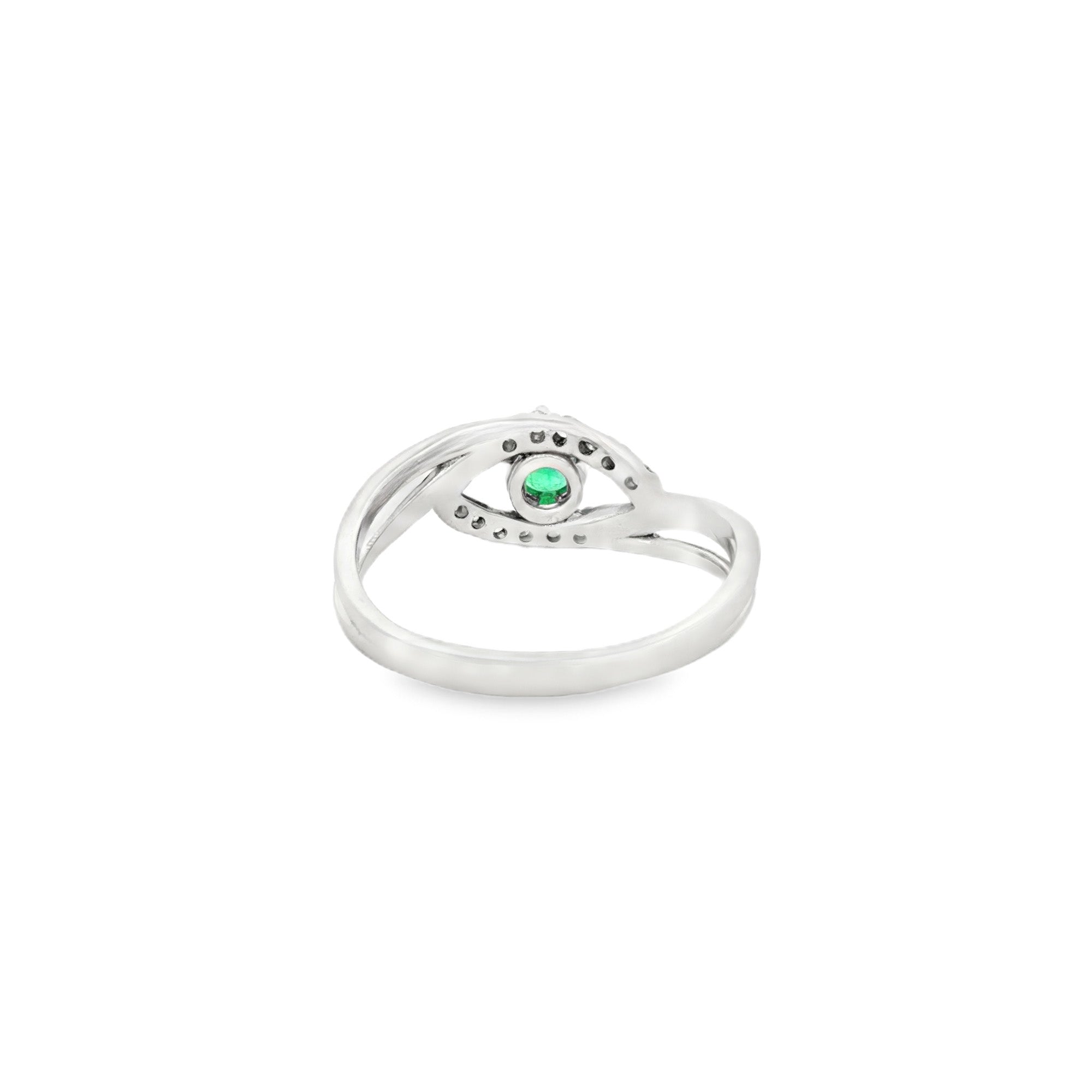 ANILLO SOLITARIO CRUZADO ESMERALDA Y DIAMANTES
