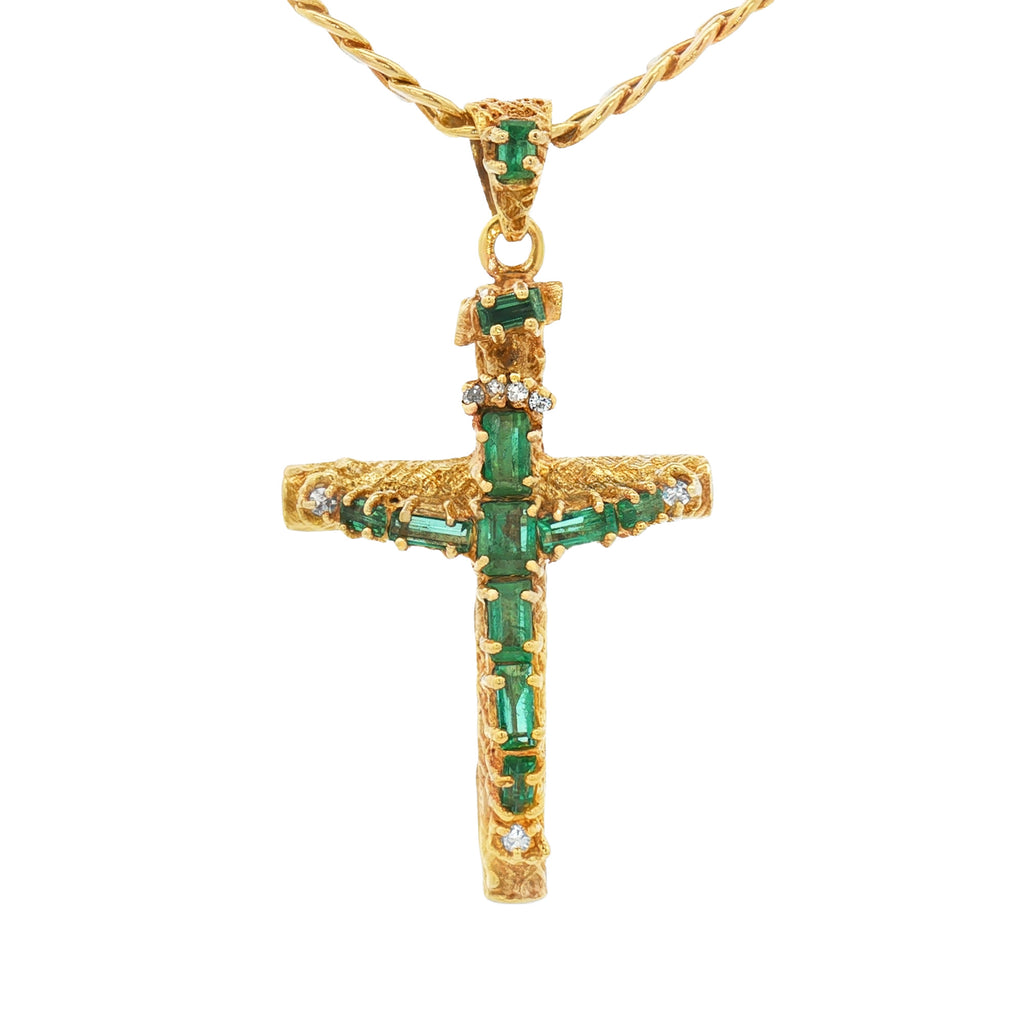 DIJE CRUZ DE ESMERALDAS Y DIAMANTES