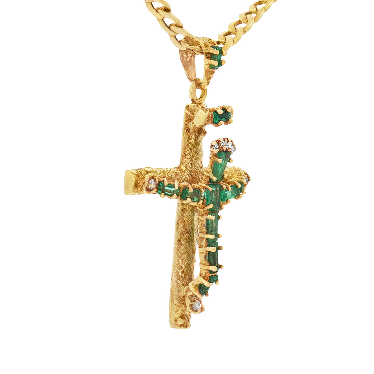 DIJE CRUZ DE ESMERALDAS Y DIAMANTES