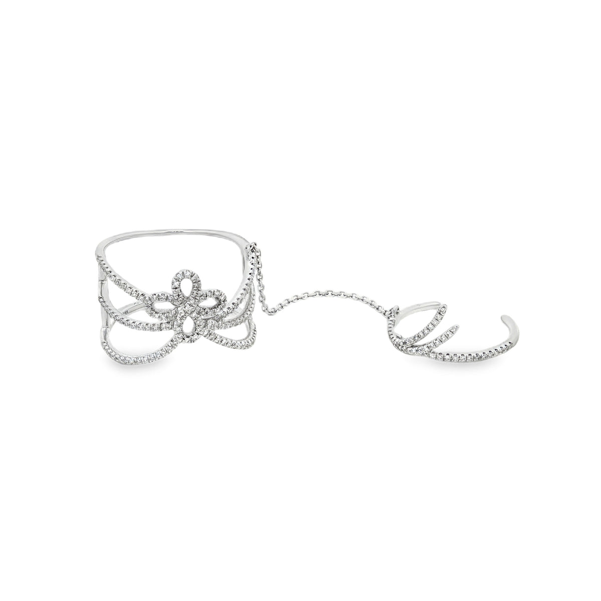 ANILLO FLOR DIAMANTES Y CADENA