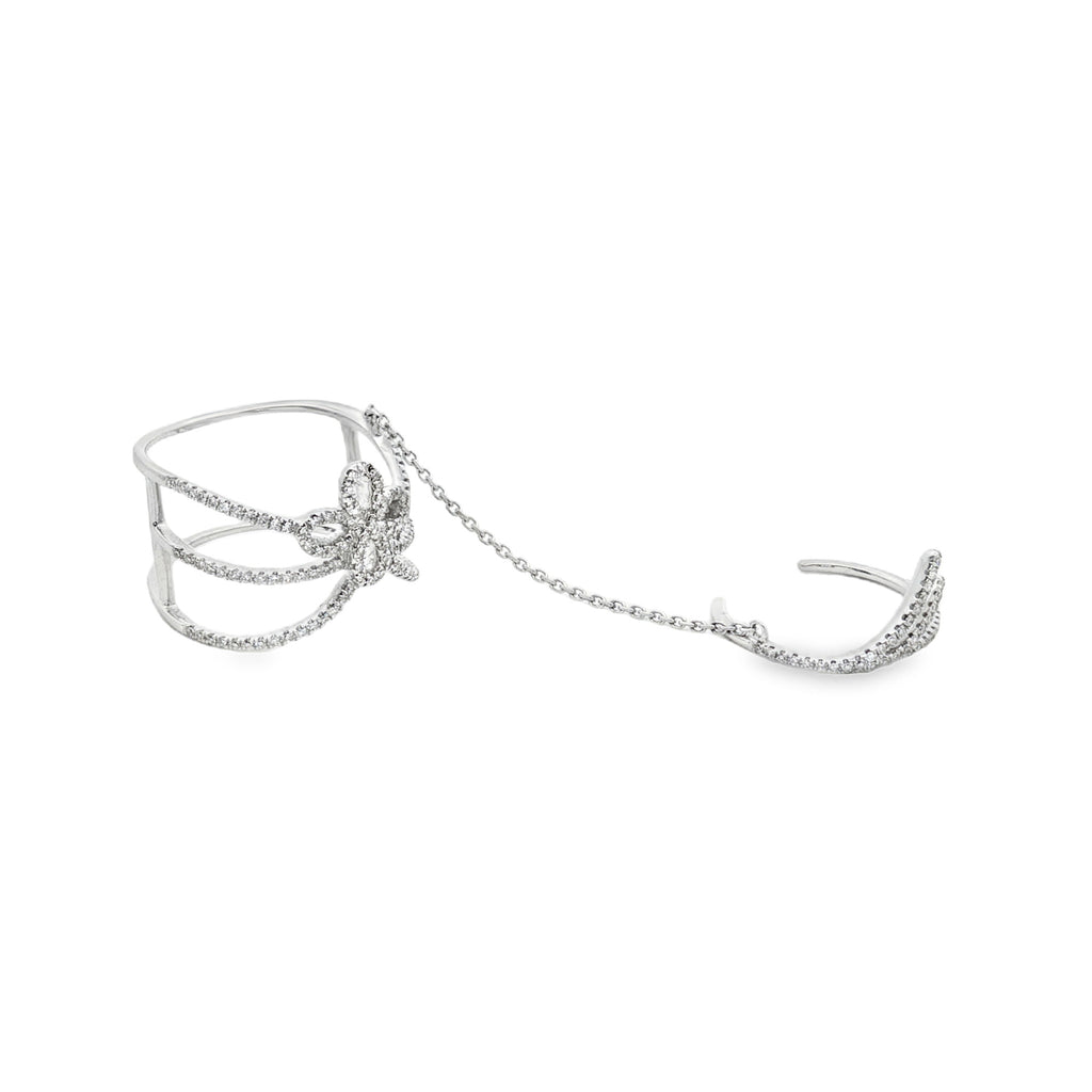 ANILLO FLOR DIAMANTES Y CADENA