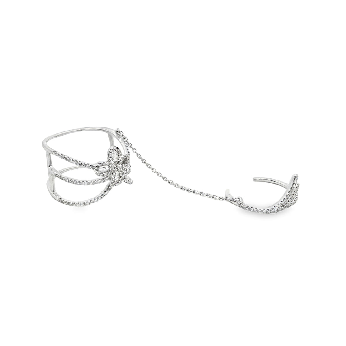 ANILLO FLOR DIAMANTES Y CADENA