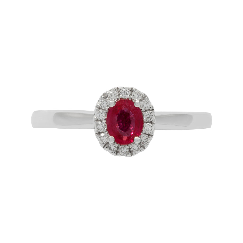 ANILLO DE COMPROMISO HALO CON RUBÍ Y DIAMANTES