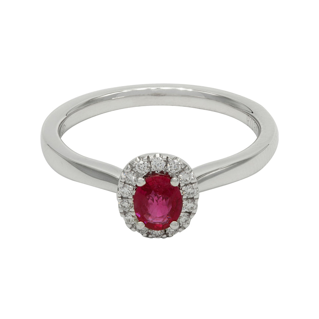 ANILLO DE COMPROMISO HALO CON RUBÍ Y DIAMANTES