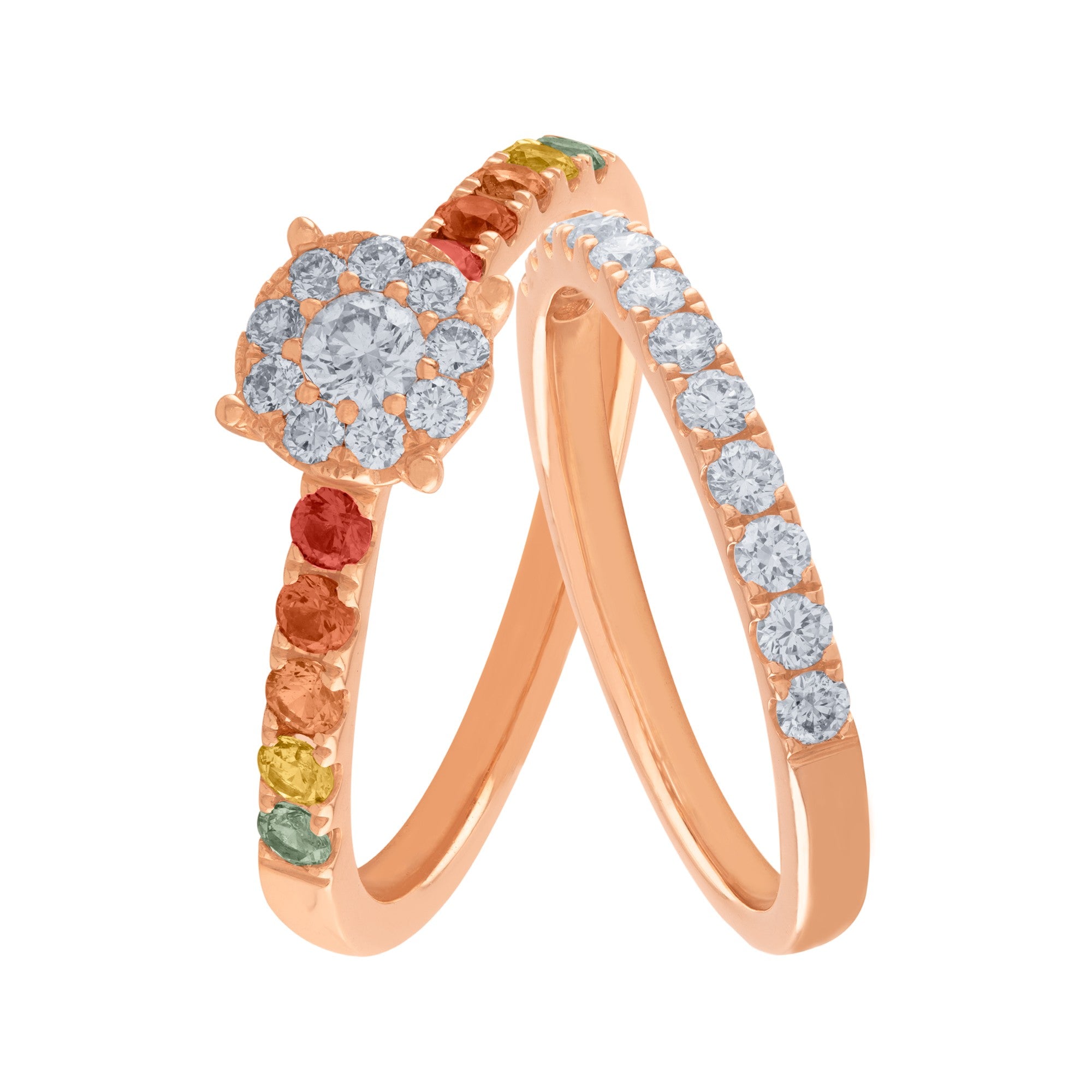 DUPLA CON DIAMANTES Y ZAFIROS DE COLORES