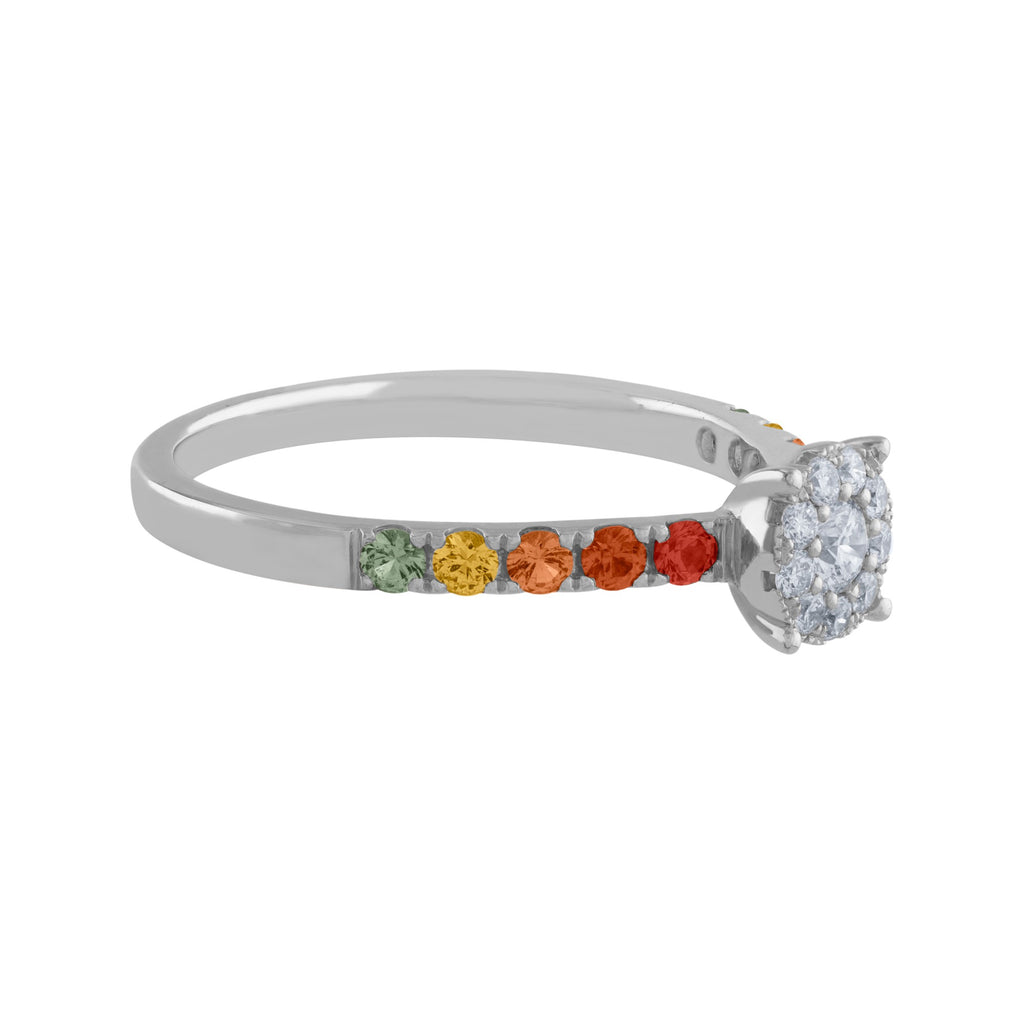 ANILLO DE COMPROMISO CON DIAMANTES Y ZAFIROS DE COLORES