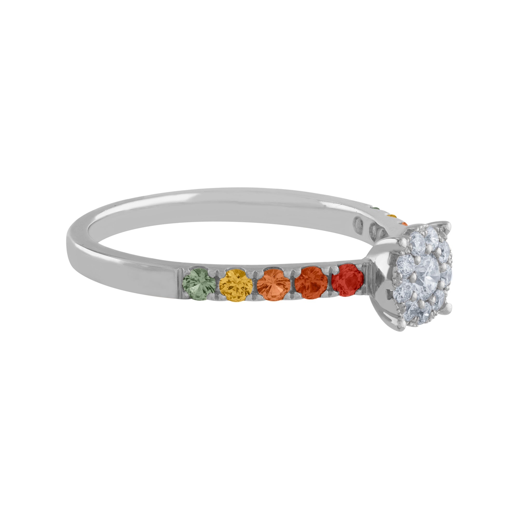 ANILLO DE COMPROMISO CON DIAMANTES Y ZAFIROS DE COLORES