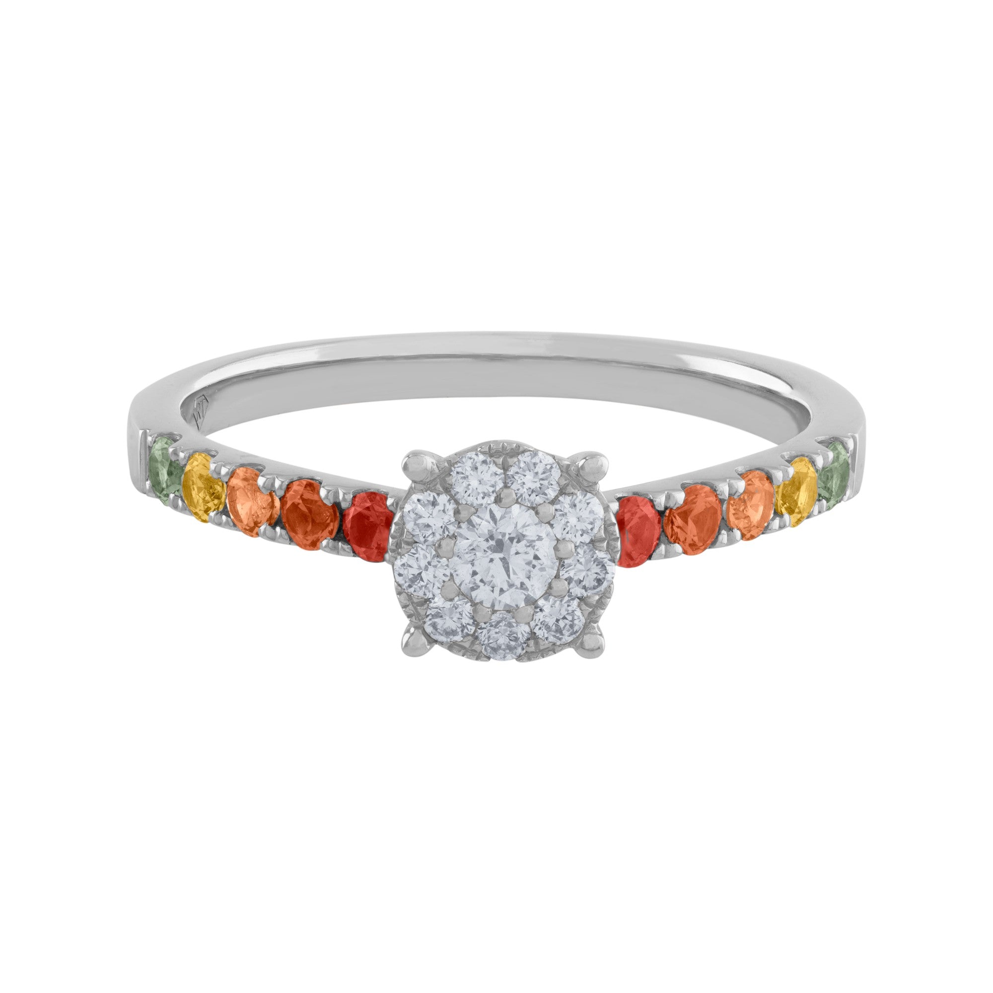 ANILLO DE COMPROMISO CON DIAMANTES Y ZAFIROS DE COLORES
