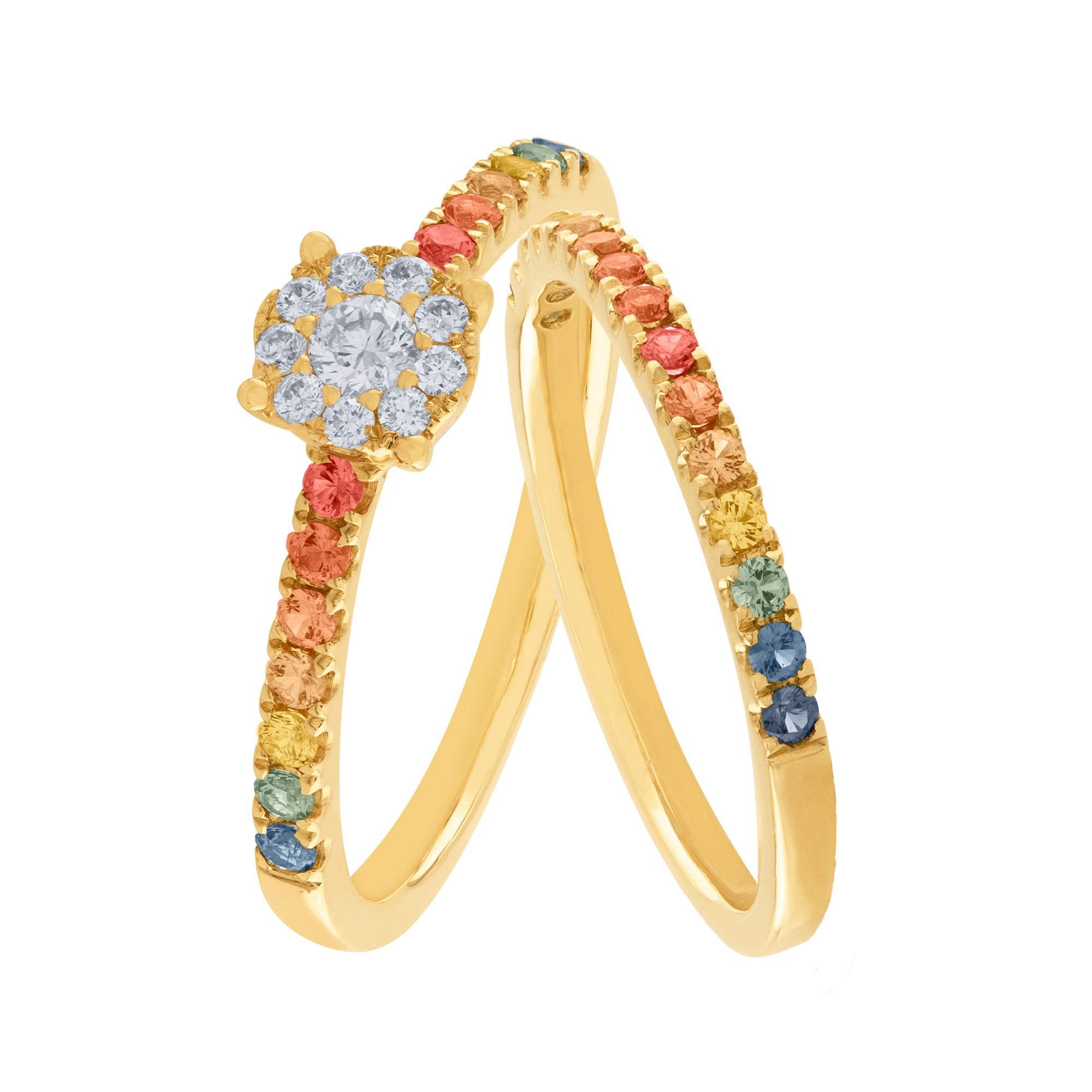 DUPLA CON DIAMANTES Y ZAFIROS DE COLORES