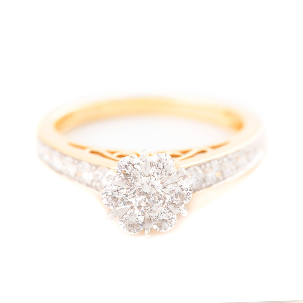 ANILLO SOLITARIO FLOR CON DIAMANTES