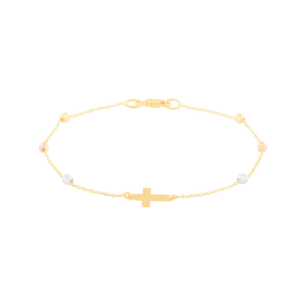 PULSERA CRUZ LATINA CON BOLAS DIAMANTADAS
